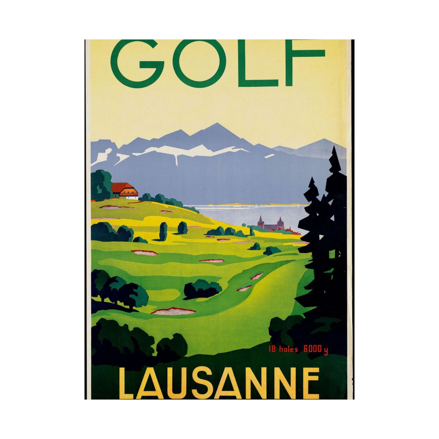 Poster - Golf. Lausanne - Public domain lithograph High Quality Matte Wall Art Poster for Home, Office, Classroom