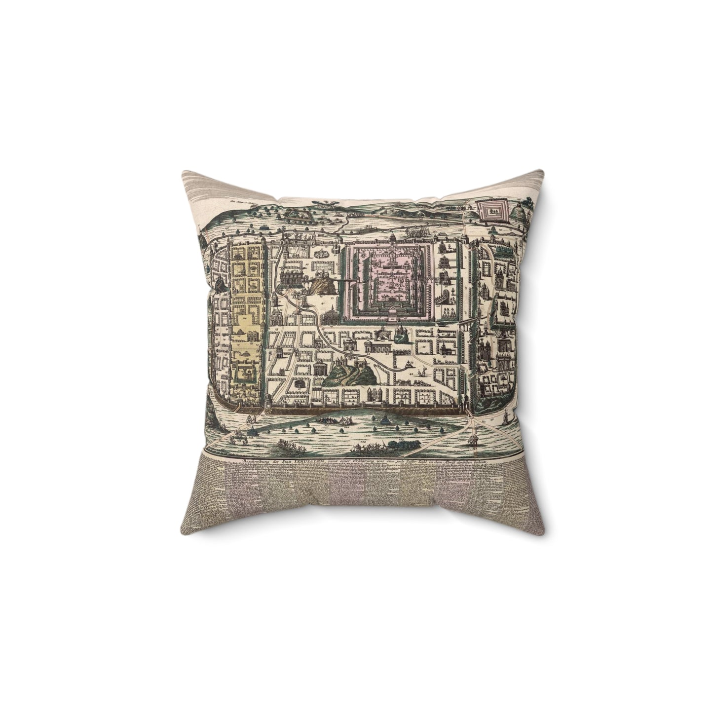 Ierusalem, cum suburbiis, prout tempore Christi floruit, accurate notatis omnibus insignibus et praecipuè iis locis... / Decorative Accent Square Pillow