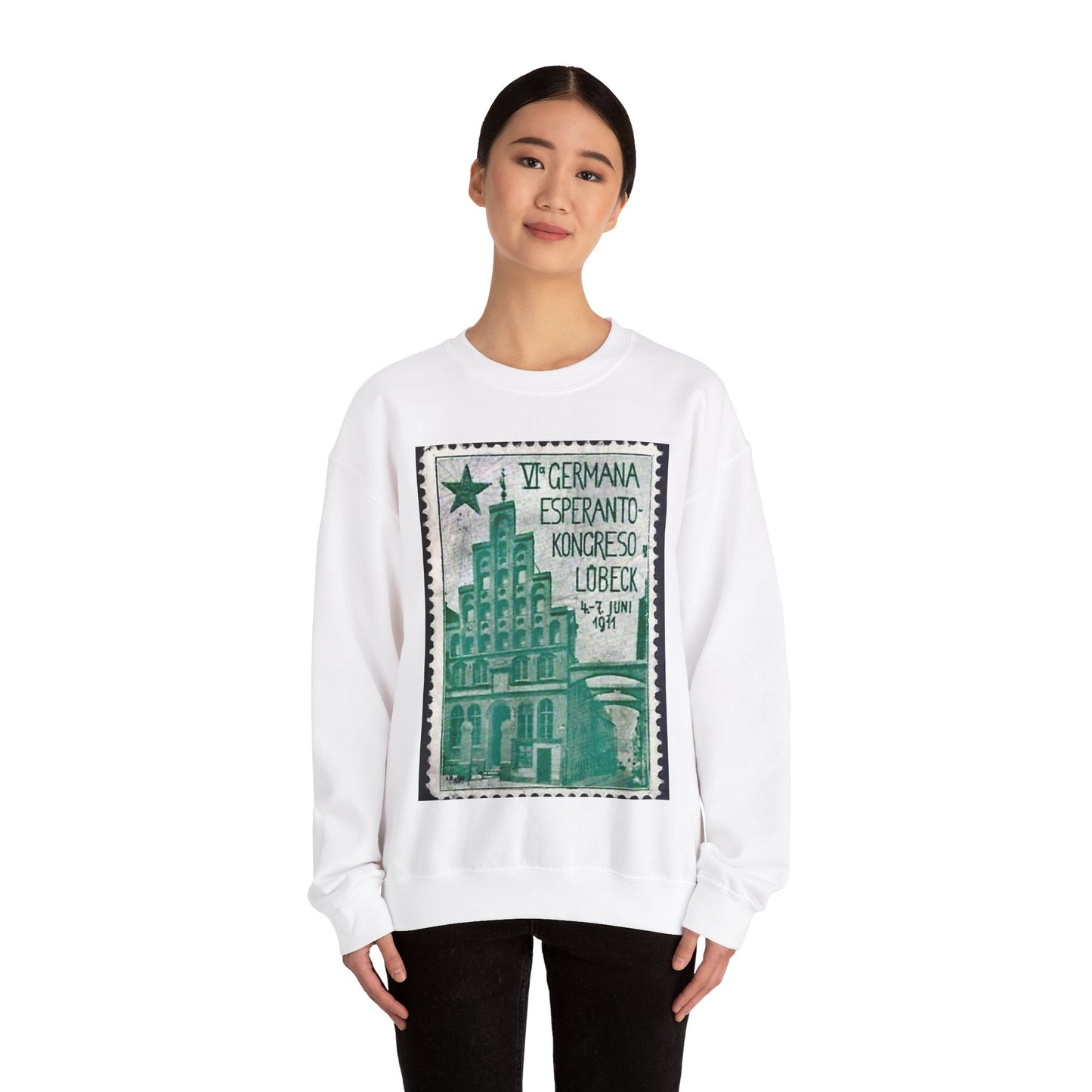 Damals – Esperanto-Kongress – 1911 – Reklamemarke White Heavy Blend Adult Crew Neck SweatShirt