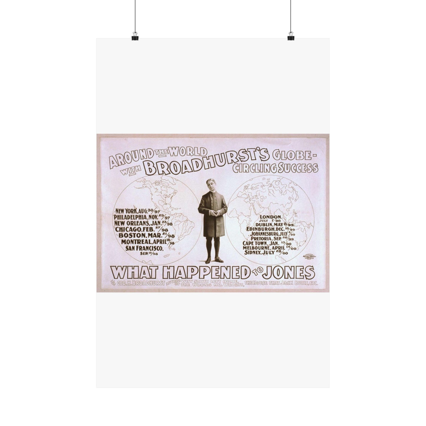Around the world with Broadhurst's globe-circling success, What happened to Jones by George H. Broadhurst, author of Why Smith left home, The wrong Mr. Wright, The house that Jack built, etc. High Quality Matte Wall Art Poster for Home, Office, Classroom