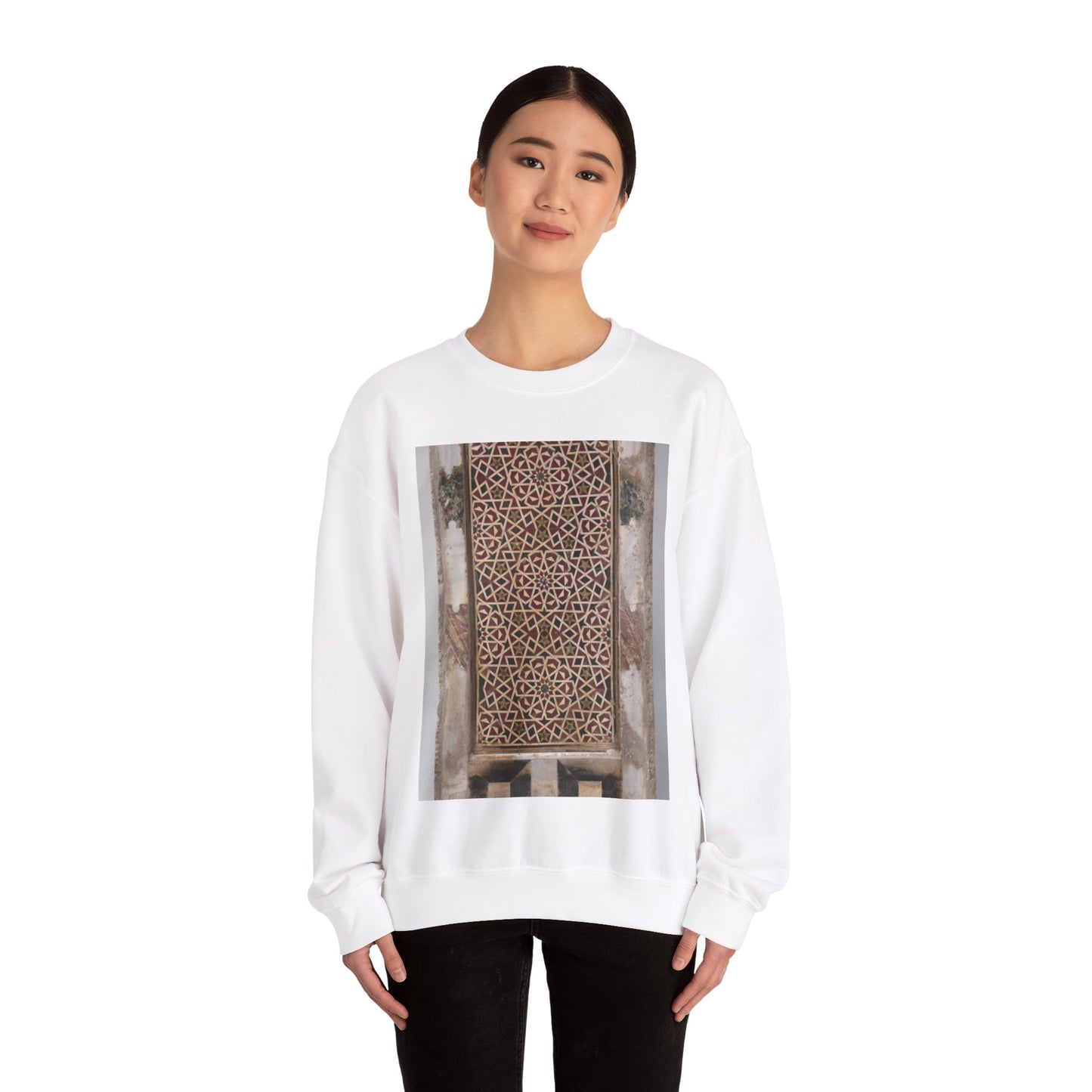 Wall Panel with Geometric Interlace White Heavy Blend Adult Crew Neck SweatShirt