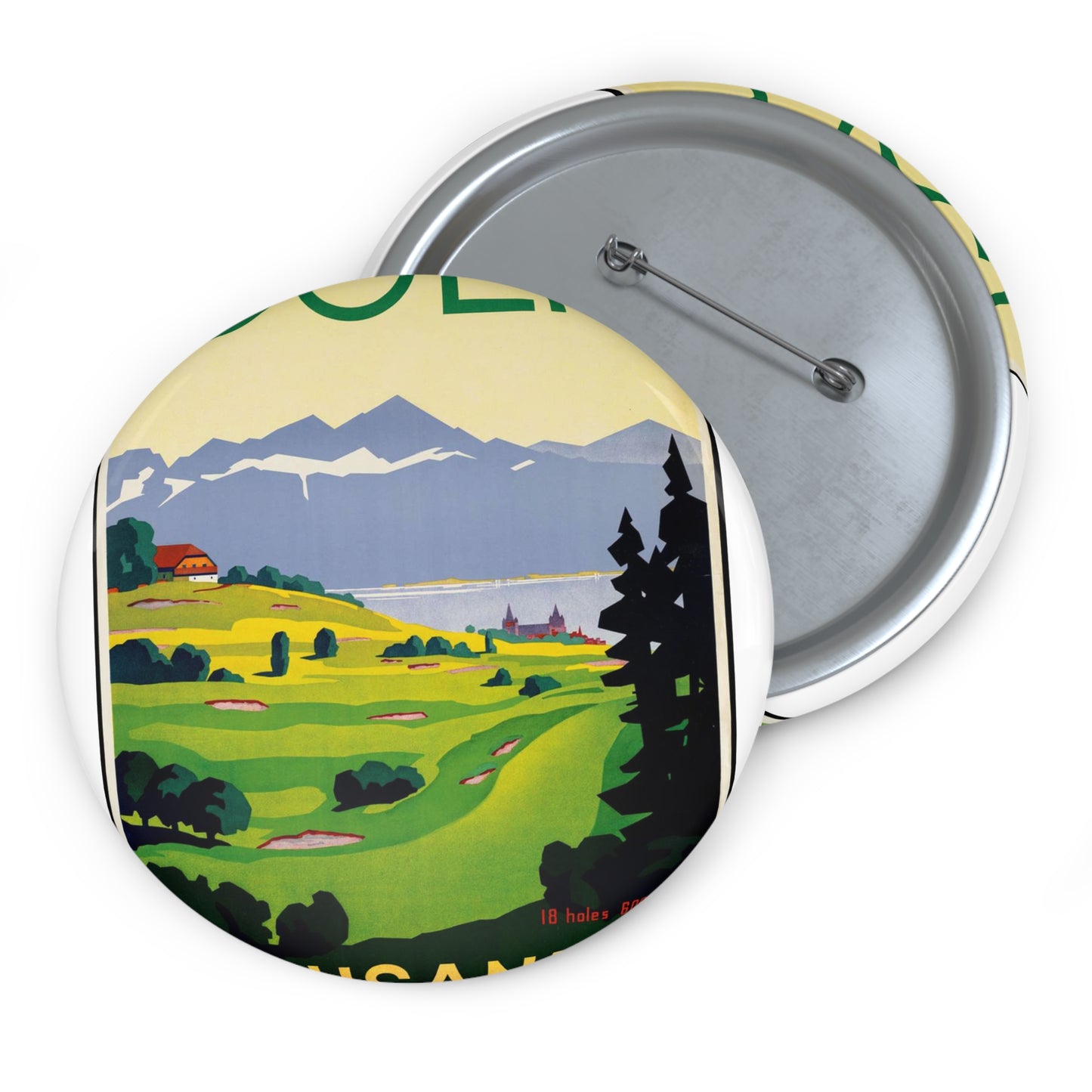 Poster - Golf. Lausanne - Public domain lithograph Pin Buttons with Crisp Design