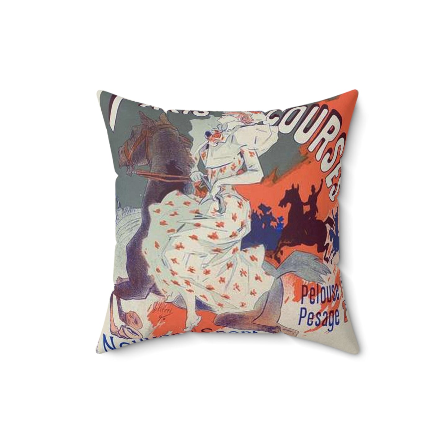 Affiche pour l'Hippodrome de la Porte-Maillot, "Paris-Courses". Decorative Accent Square Pillow