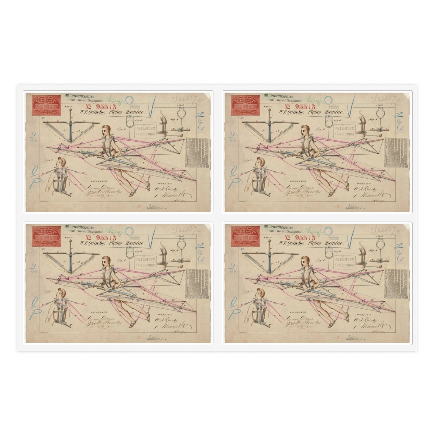 Patent drawing - for a Flying Machine Public domain  image Laminated UV Protective Vinyl Stickers