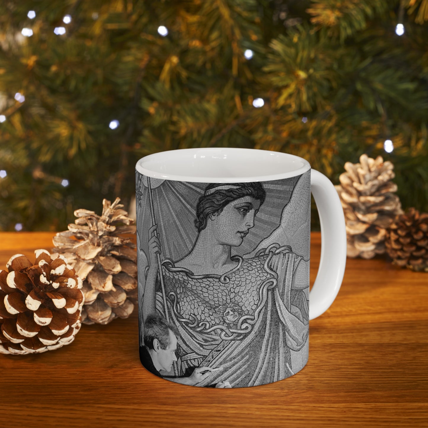 Cleaning the Minerva figure at the Library of Congress's Thomas Jefferson Building, Washington, D.C. Beautiful Novelty Ceramic Coffee Mug 11oz