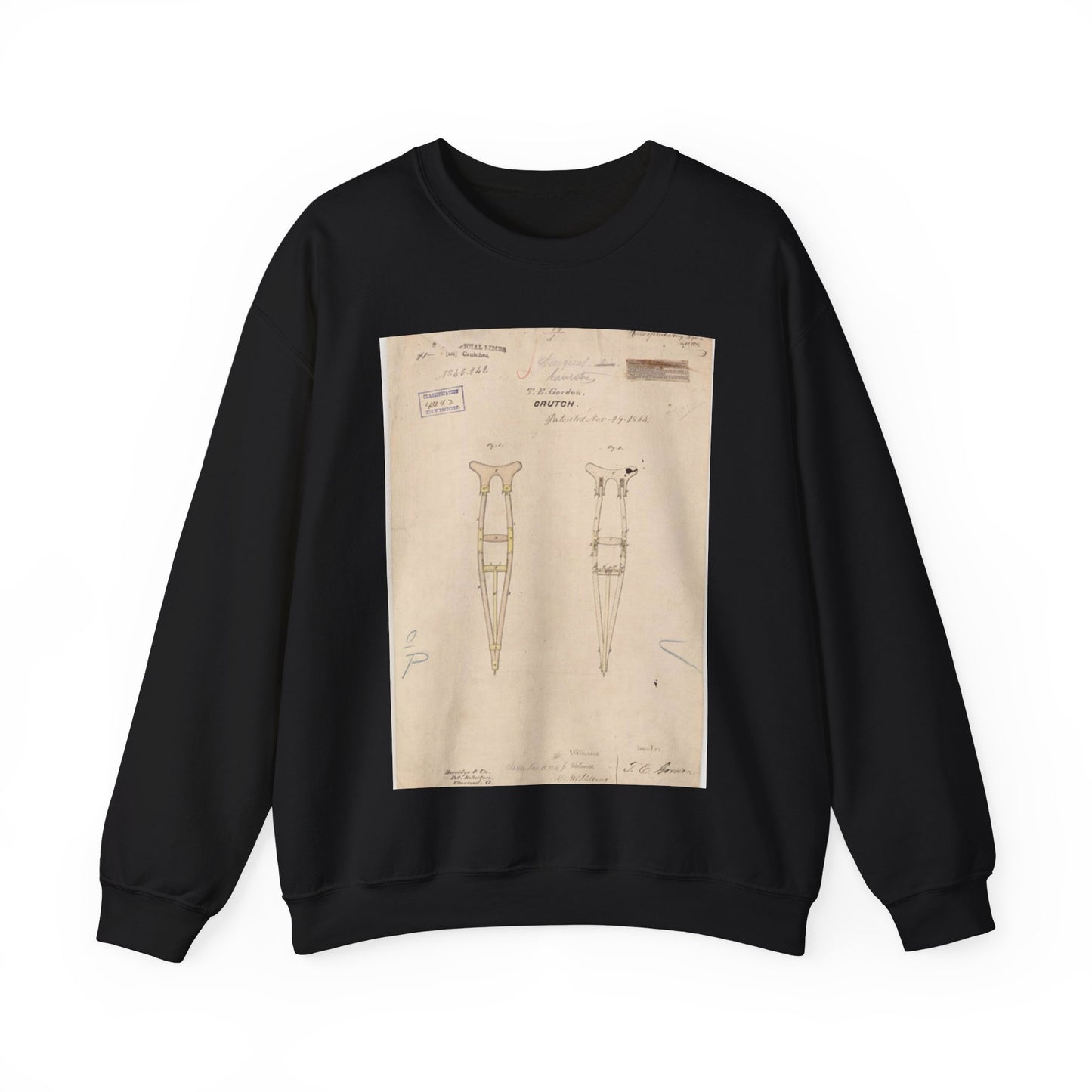 Patent drawing - Drawing of Crutch Public domain  image Black Heavy Blend Adult Crew Neck SweatShirt