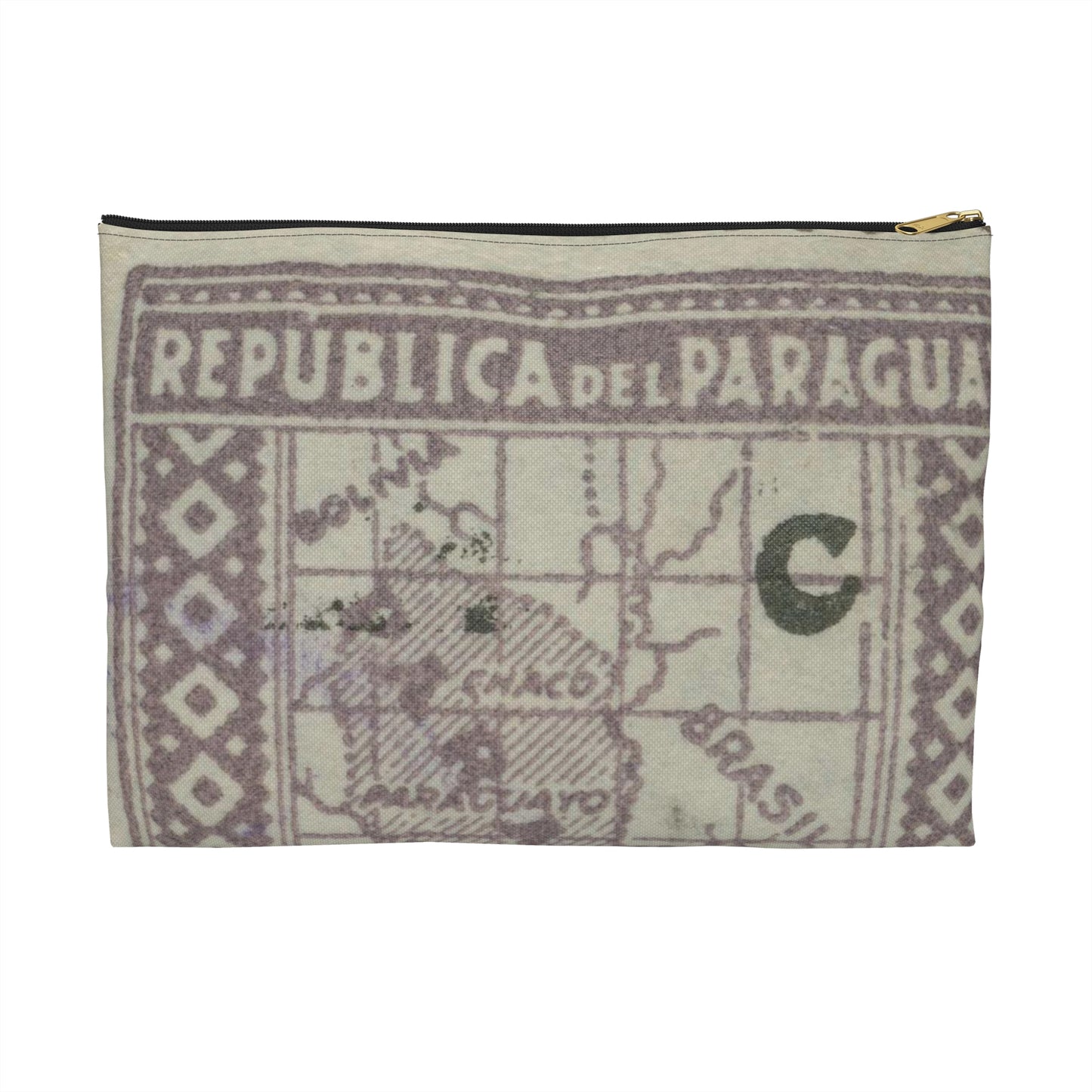 Frimärke ur Gösta Bodmans filatelistiska motivsamling, påbörjad 1950.Frimärke från Paraguay, 1927. Motiv av karta över Paraguay. Large Organizer Pouch with Black Zipper