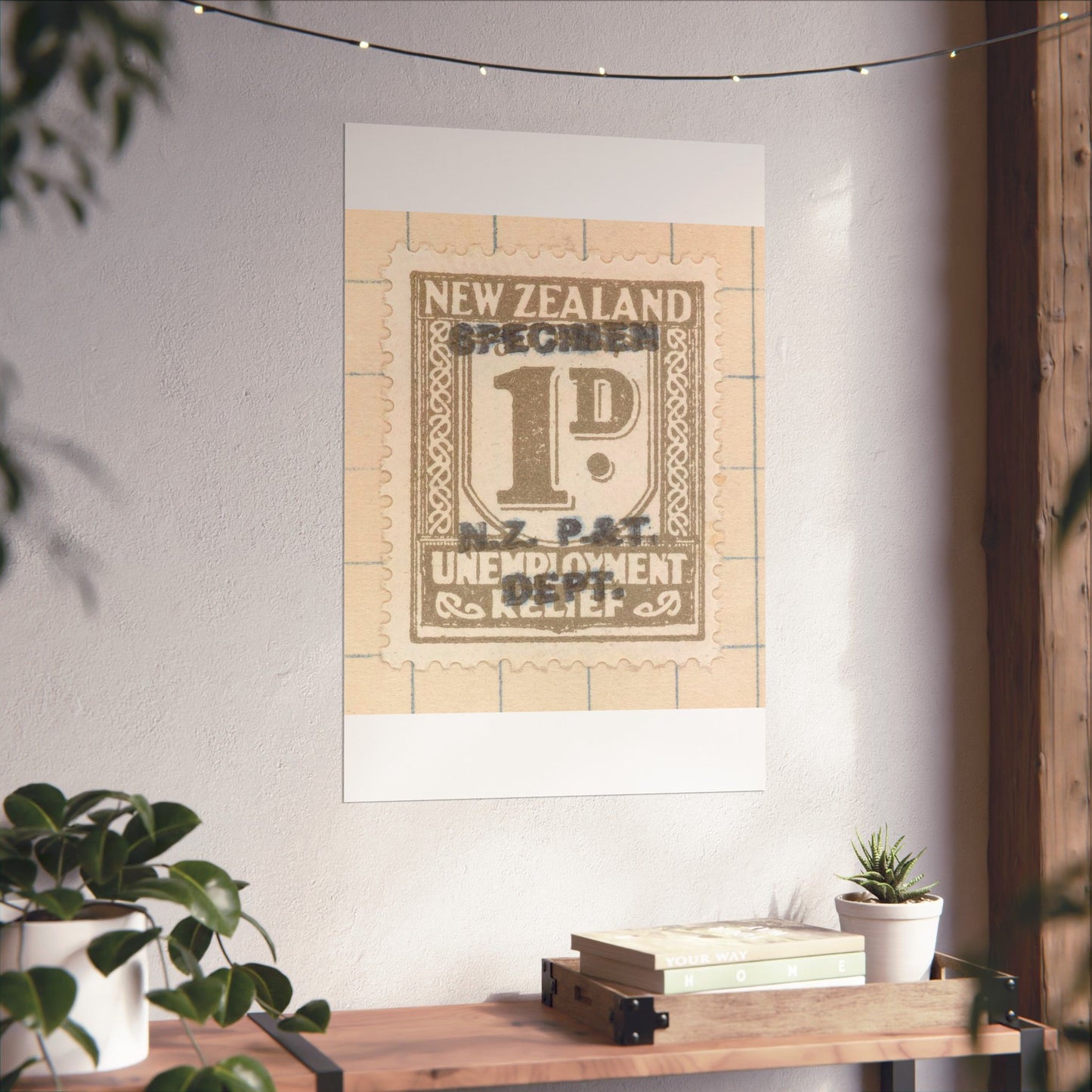 One penny Unemployment Relief stamp overprinted 'Specimen' High Quality Matte Wall Art Poster for Home, Office, Classroom