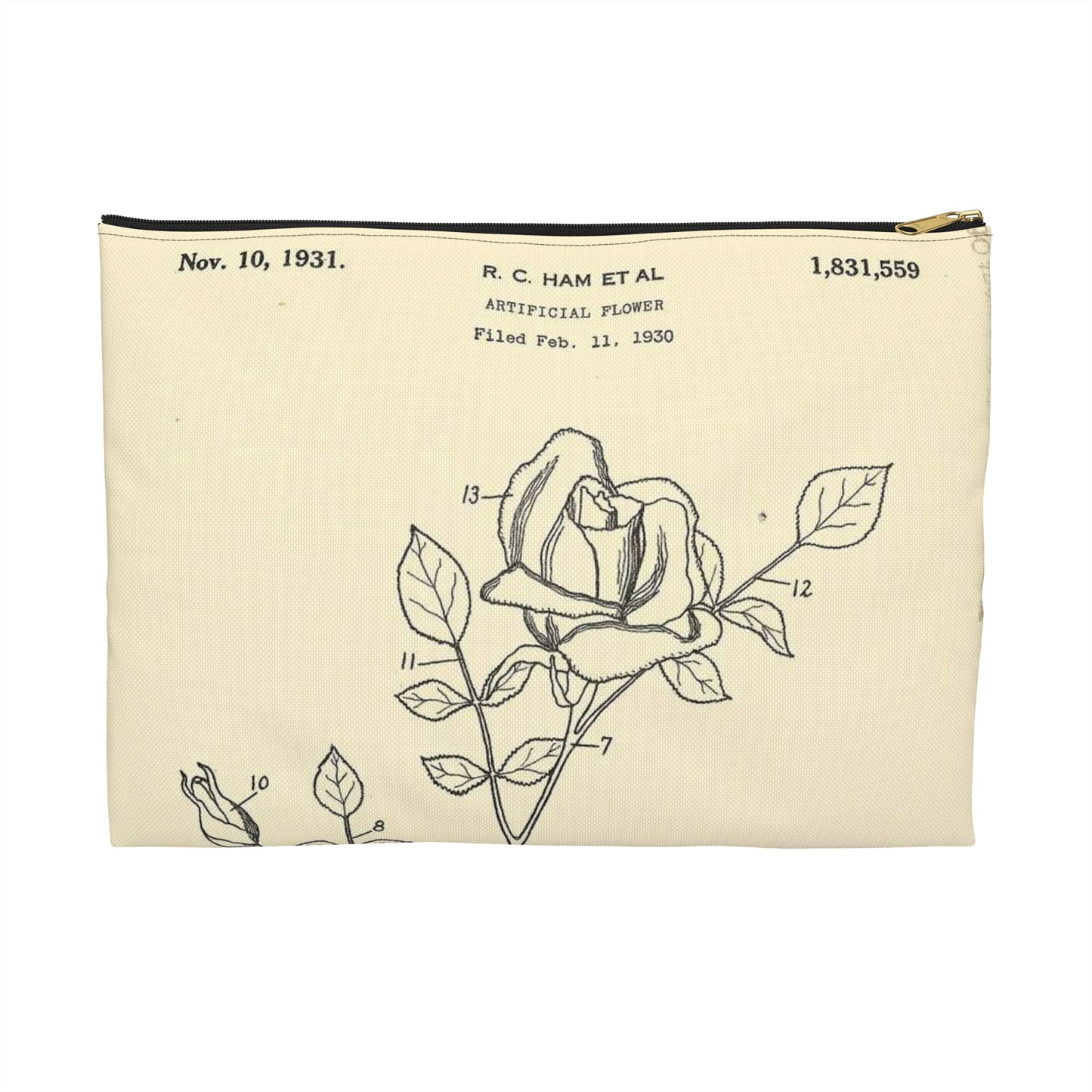 Patent Case File No. 1,831,559, Artificial Flower, Inventor(s)- Robert C. Ham and Marion T. Ham. - DPLA - 08745302078898b8870d70b04cb216a9 (page 5) Large Organizer Pouch with Black Zipper