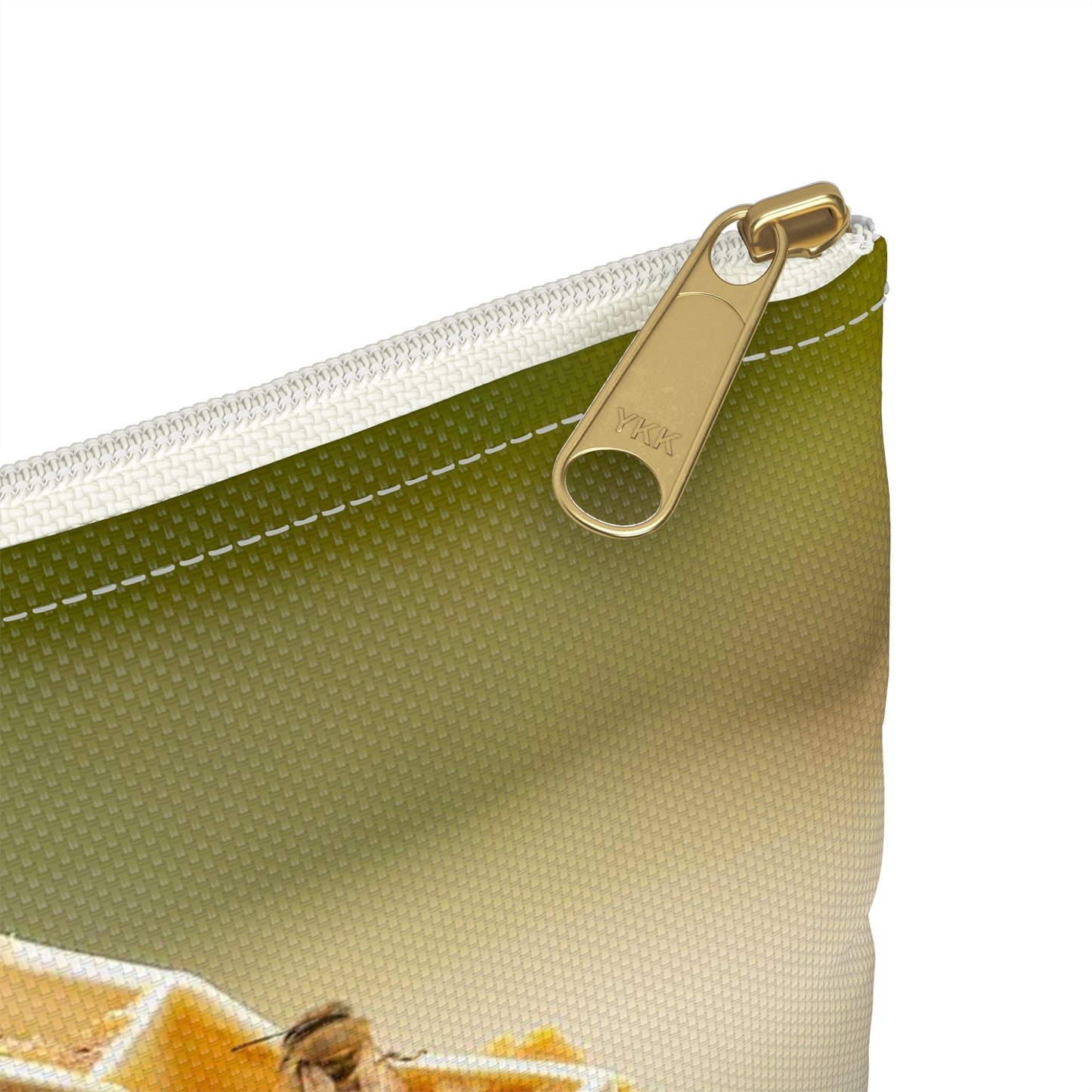 Honey bees transfer pollen to a honeycomb cell. Bee Large Organizer Pouch with Black Zipper