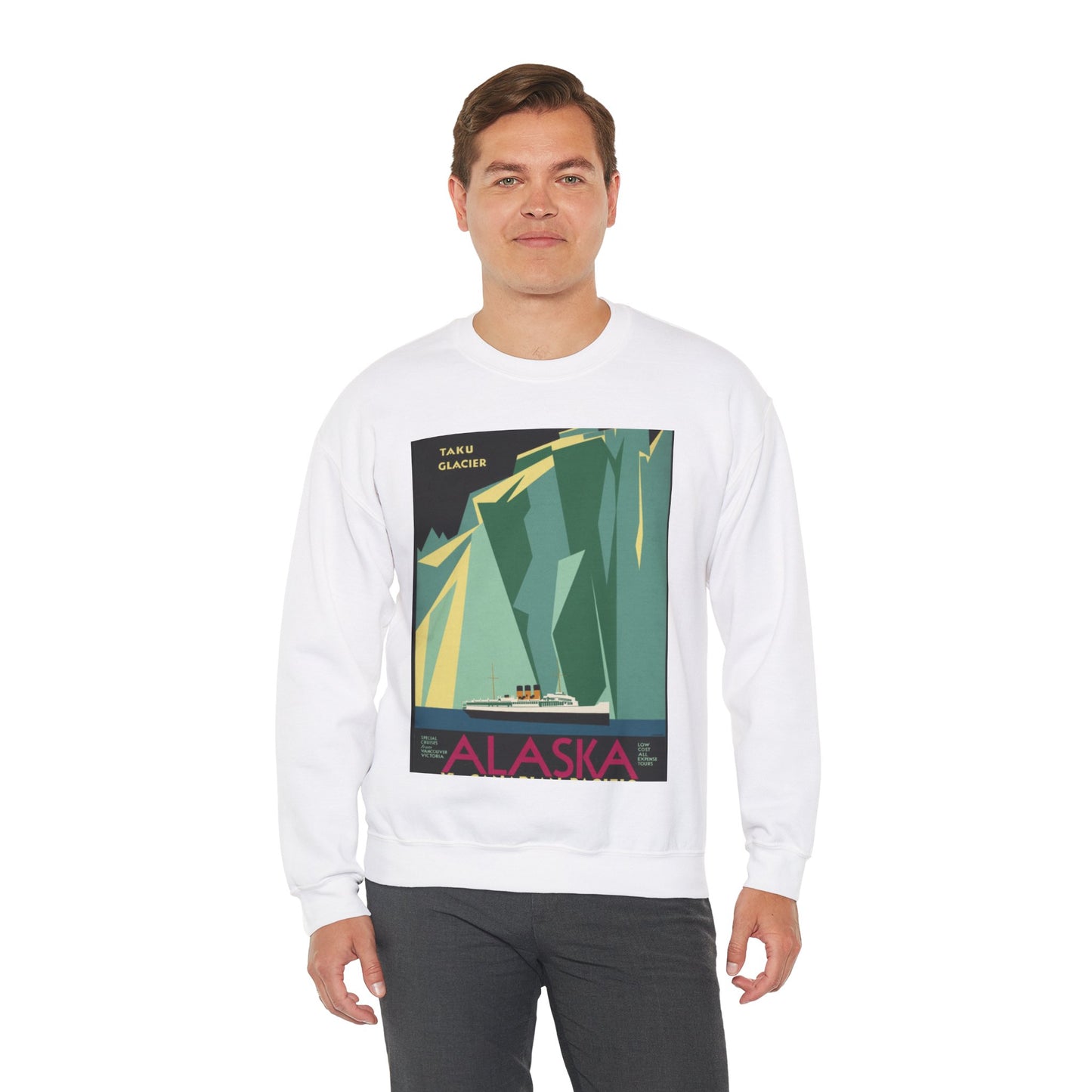 Alaska. Vintage Travel Poster., Art Deco Poster White Heavy Blend Adult Crew Neck SweatShirt