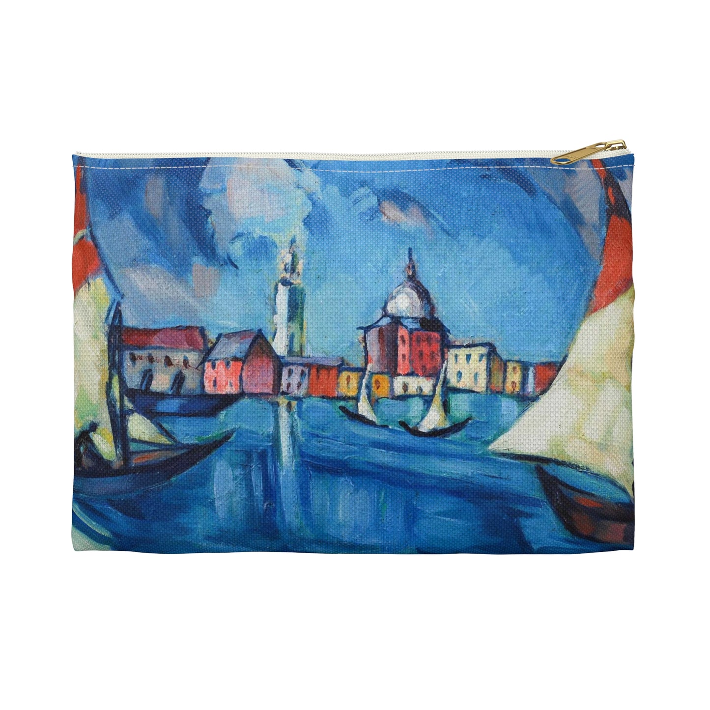 Magi veneetsia - A painting of boats in a harbor with buildings in the background Large Organizer Pouch with Black Zipper