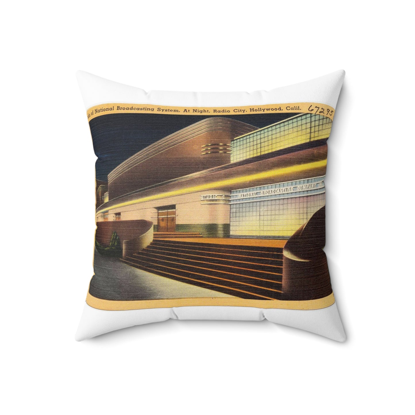 Studio of National Broadcasting System, at night, Radio City, Hollywood, Calif. Decorative Accent Square Pillow