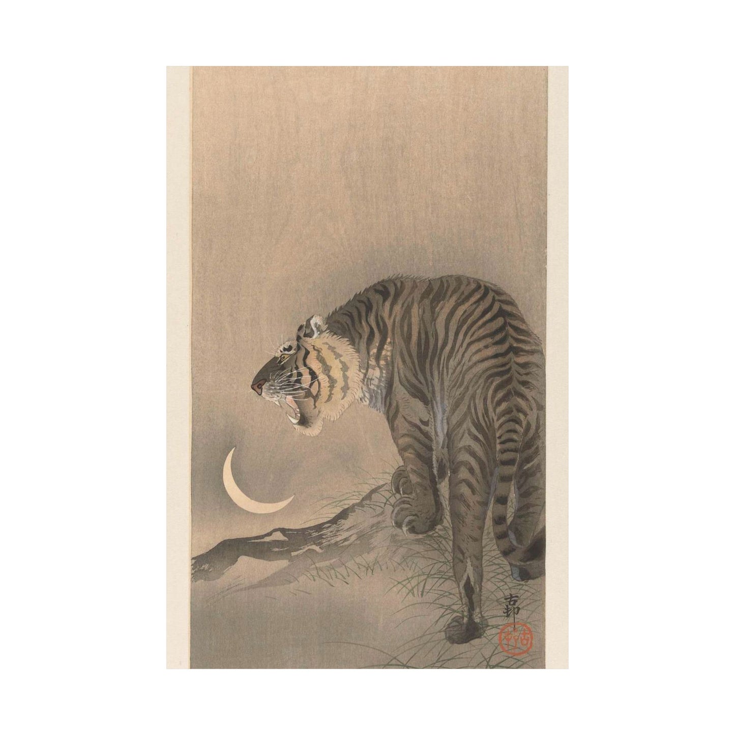 Brullende tijger, Ohara Koson - Rijksmuseum public domain dedication image High Quality Matte Wall Art Poster for Home, Office, Classroom