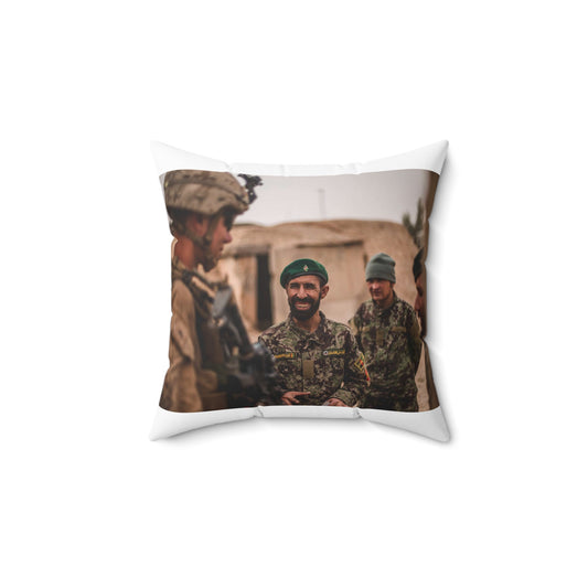 A U.S. Marine with Task Force Southwest (TFSW) converses Decorative Accent Square Pillow