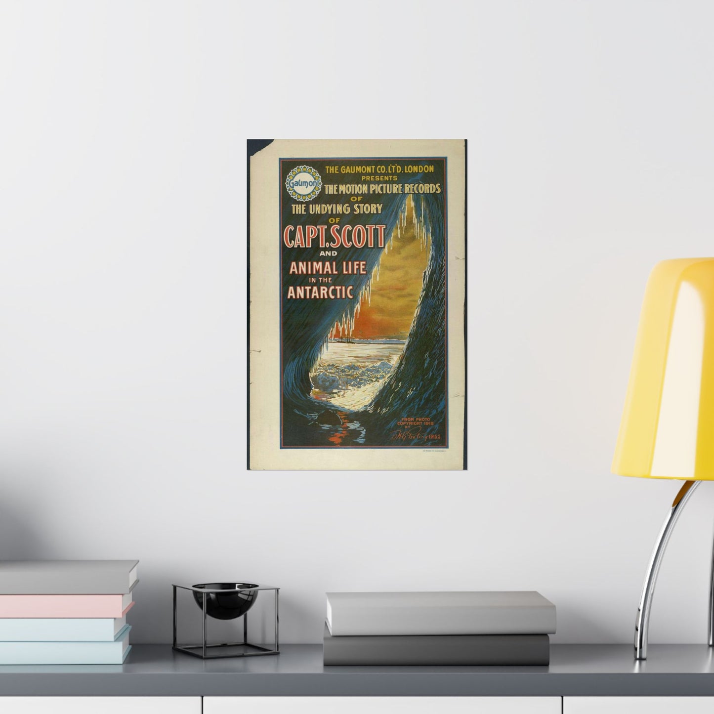 The Gaumont Co. L'T'D. London presents the motion picture records of the undying story of Capt. Scott and animal life in the Antarctic / The Morgan Lith. Co., Cleveland, O. High Quality Matte Wall Art Poster for Home, Office, Classroom