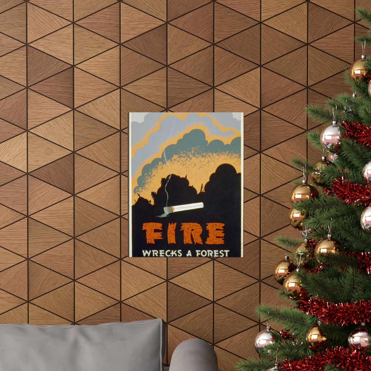 Fire wrecks a forest, Art Deco Poster High Quality Matte Wall Art Poster for Home, Office, Classroom