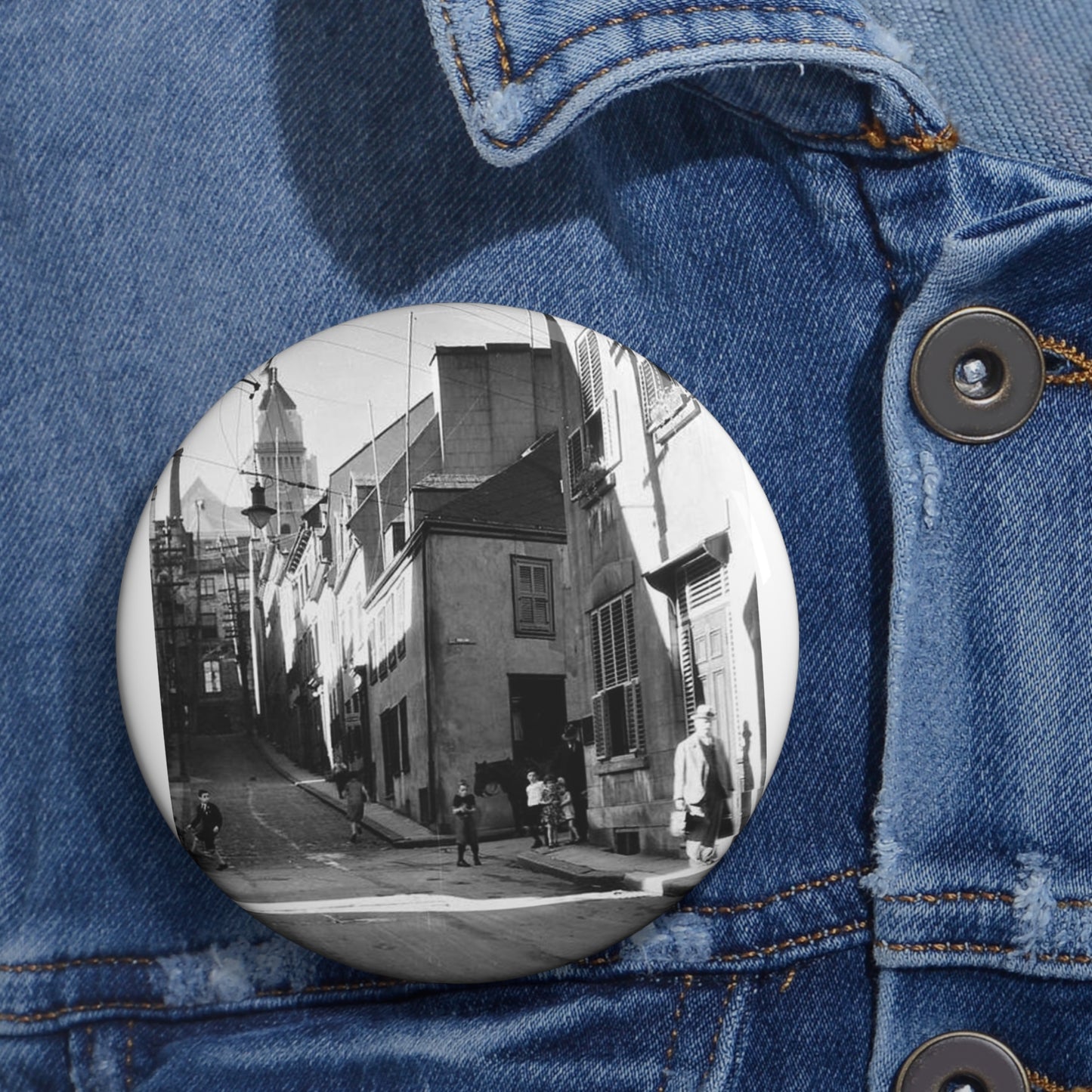 Rue St-Flavien, Quebec City, 1932 Pin Buttons with Crisp Design