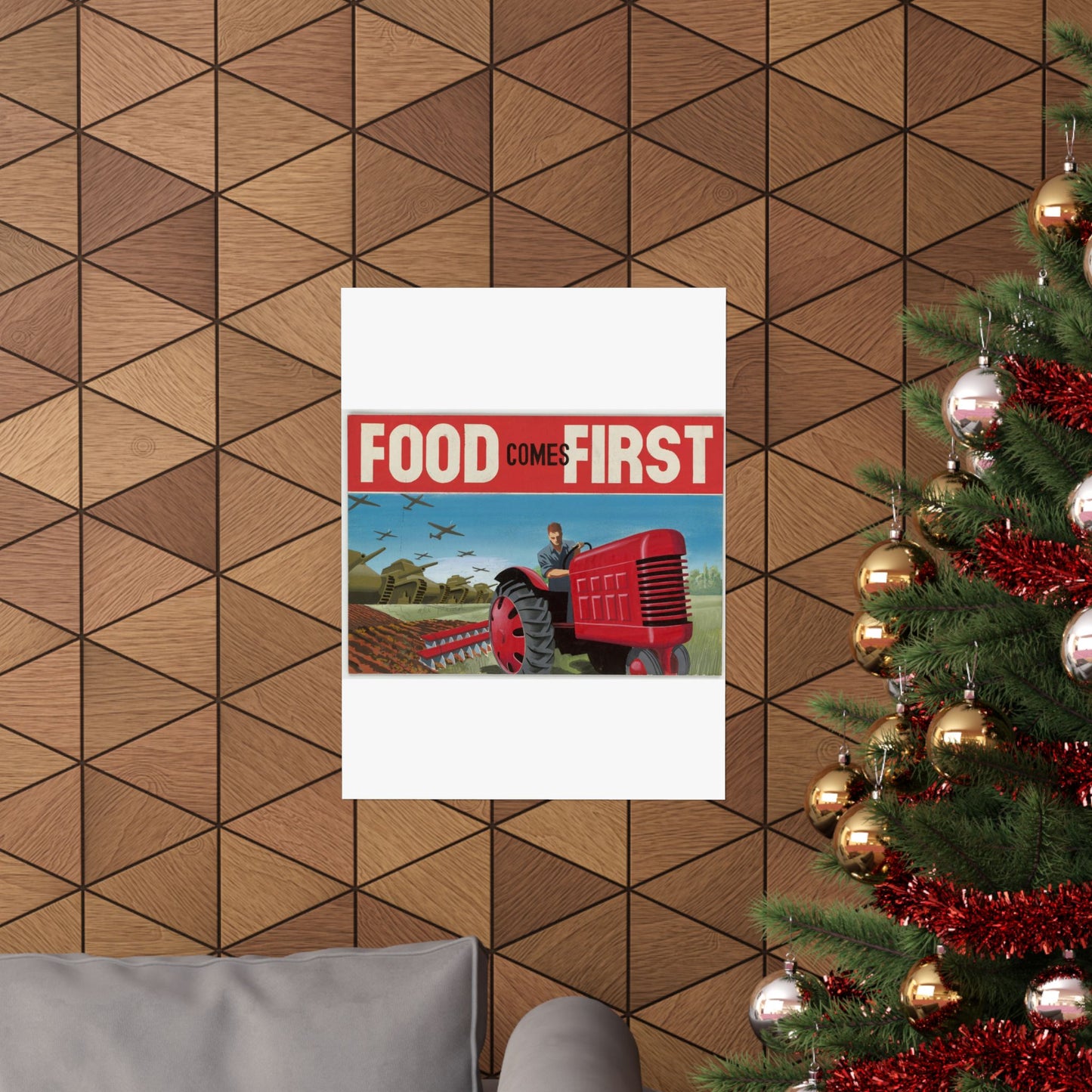 FOOD Comes FIRST - Public domain propaganda poster High Quality Matte Wall Art Poster for Home, Office, Classroom