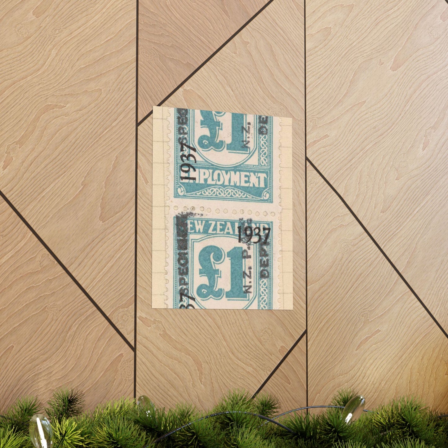 Block of one pound Unemployment Relief stamps overprinted '1937' and 'Specimen' High Quality Matte Wall Art Poster for Home, Office, Classroom