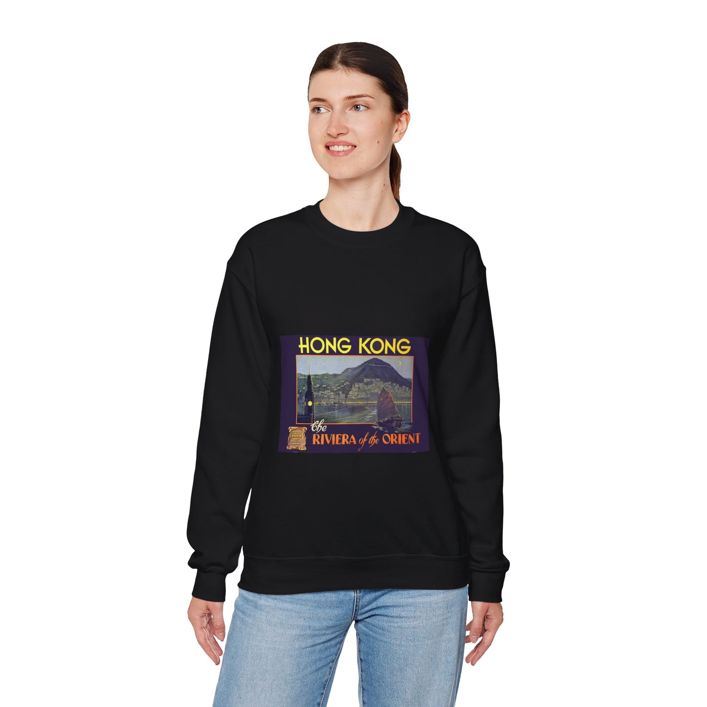 Hong Kong – Riviera of the Orient, c. 1930 Black Heavy Blend Adult Crew Neck SweatShirt