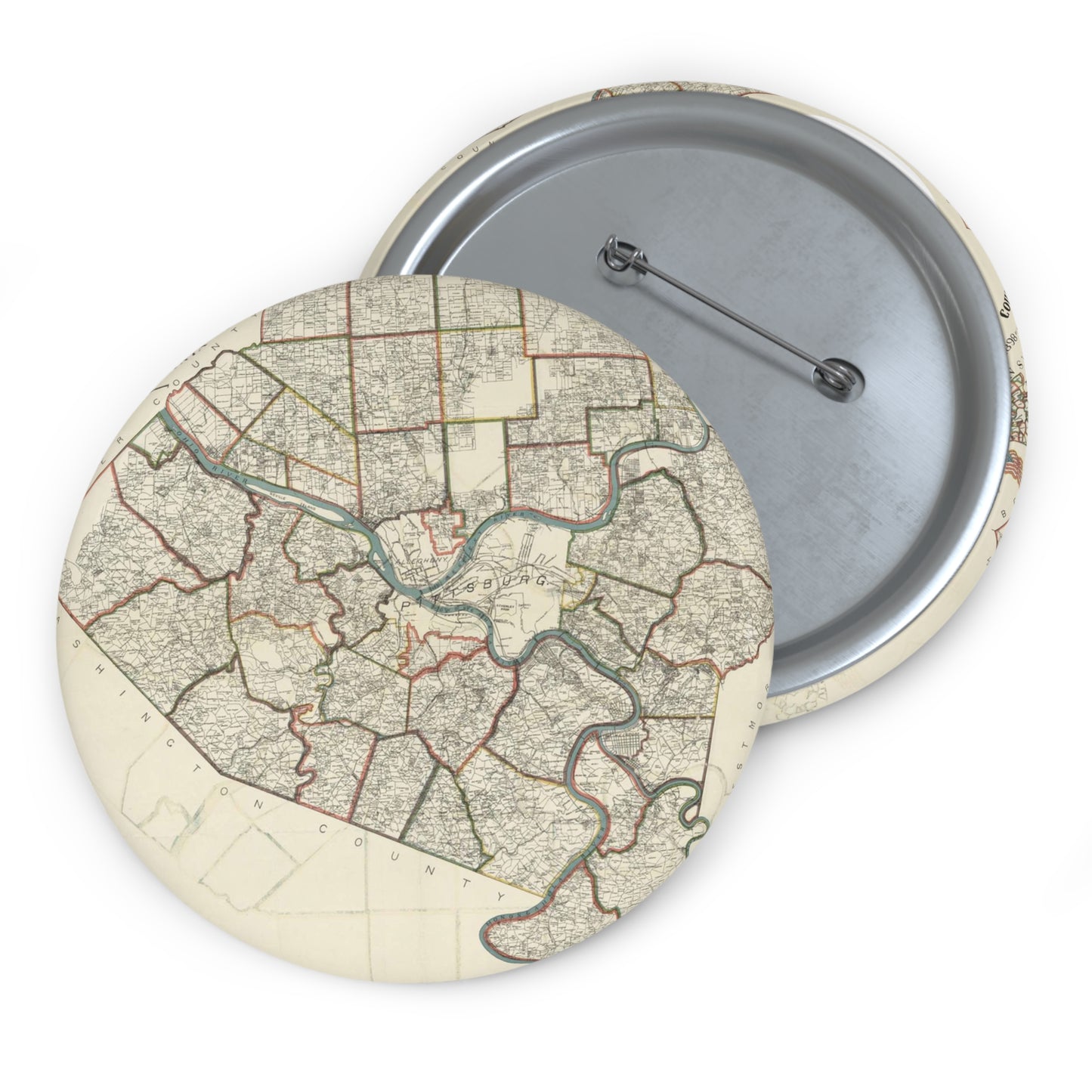 Farm line map of Allegheny County, Pennsylvania / Pin Buttons with Crisp Design