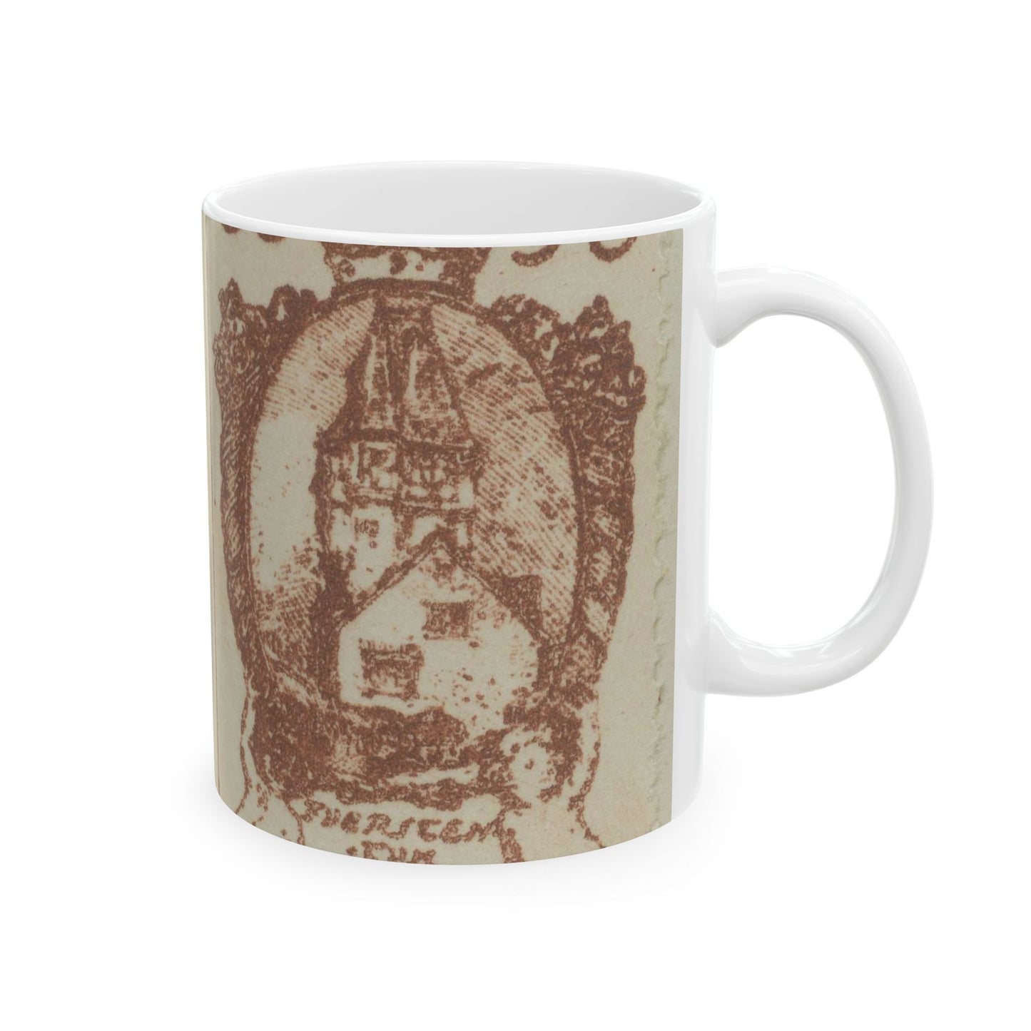 Frimärke ur Gösta Bodmans filatelistiska motivsamling, påbörjad 1950.Frimärke från Liechtenstein, 1920. Motiv av Röda Tornet i Vaduz. Beautiful Novelty Ceramic Coffee Mug 11oz