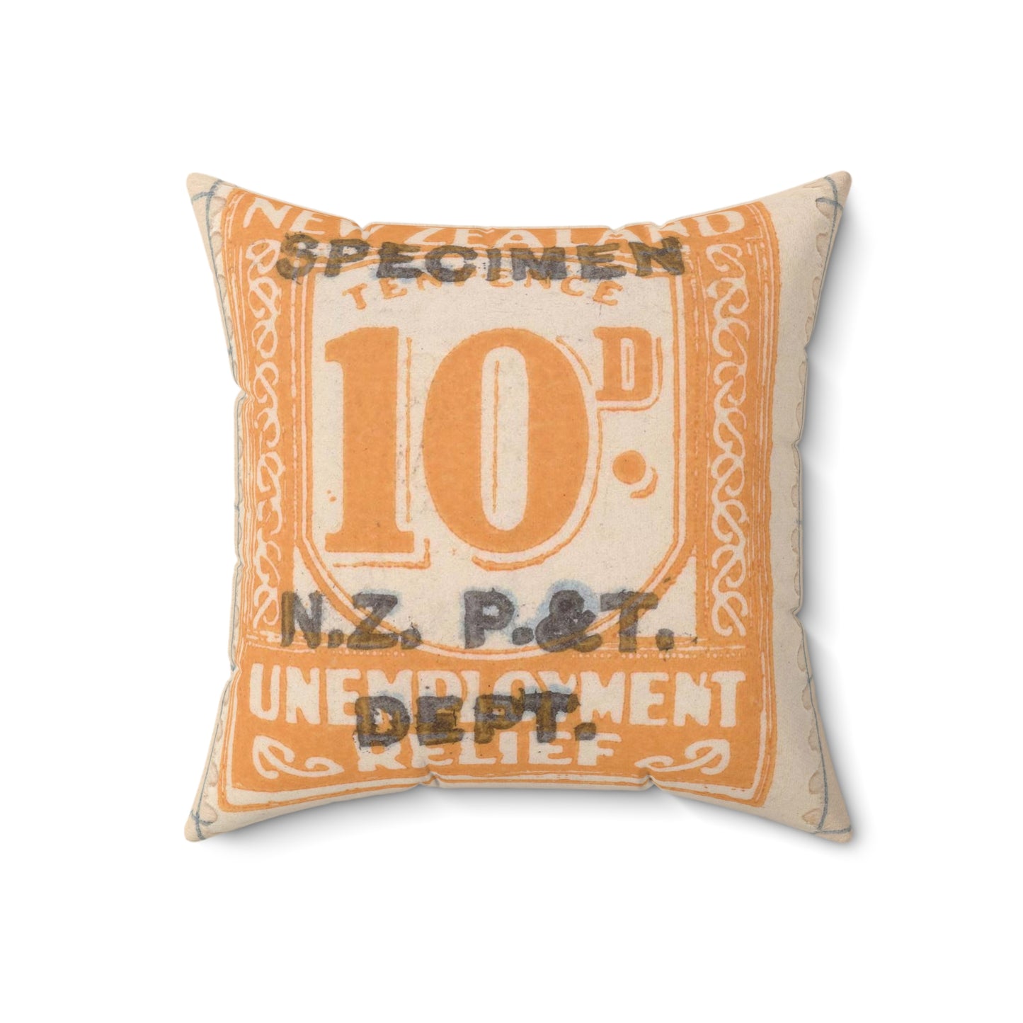 Ten penny Unemployment Relief stamp overprinted 'Specimen' Decorative Accent Square Pillow