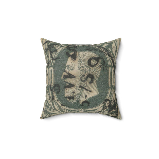 Frimärke ur Gösta Bodmans filatelistiska motivsamling, påbörjad 1950.Frimärke från Belgien, 1869. Motiv av lagerkvistar. "Kung Léopold II". Decorative Accent Square Pillow