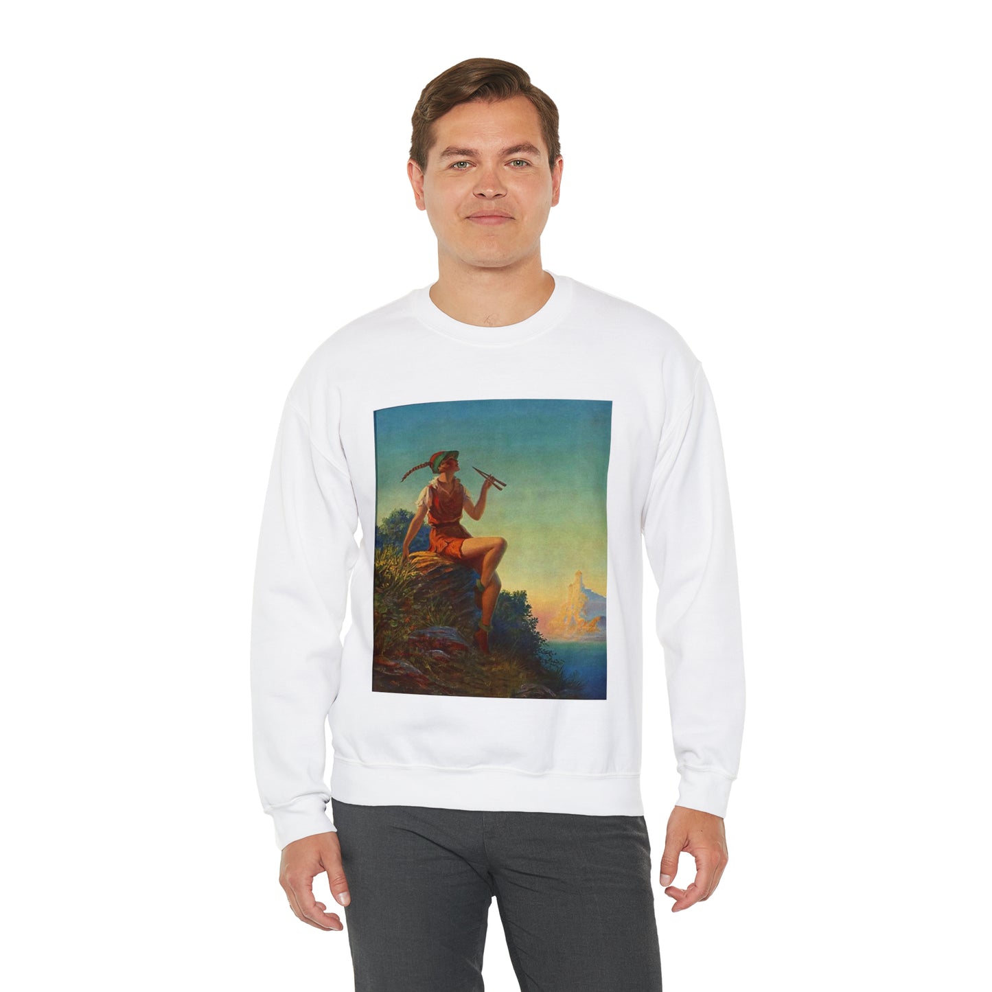 “Pipes of Pan”, print from painting by Edward Mason Eggleston, 1930 White Heavy Blend Adult Crew Neck SweatShirt