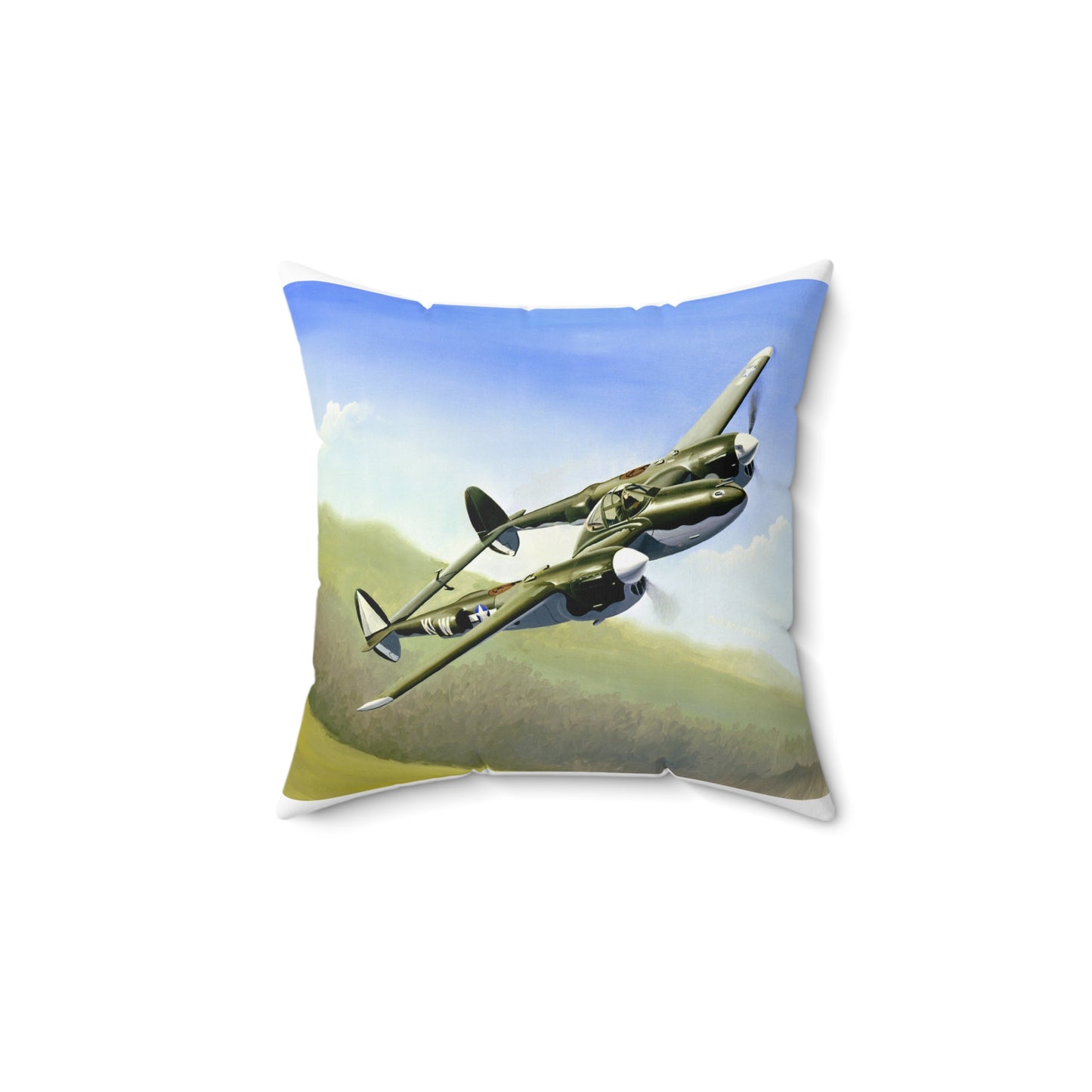 Artwork: "P-38 Lightning Artist: Dick Kramer (US Air Force Art Collection) Decorative Accent Square Pillow