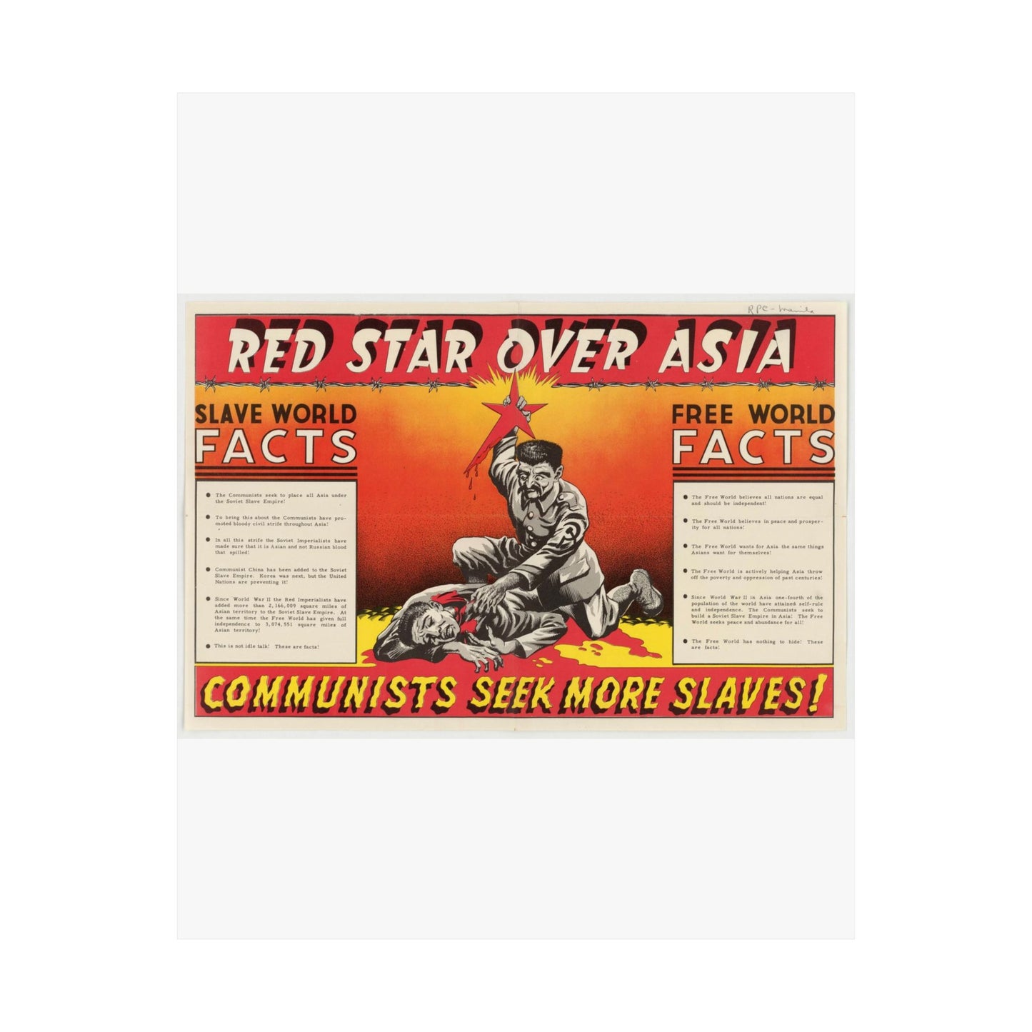 Red Star Over Asia PO-24-E, United States information service propaganda High Quality Matte Wall Art Poster for Home, Office, Classroom