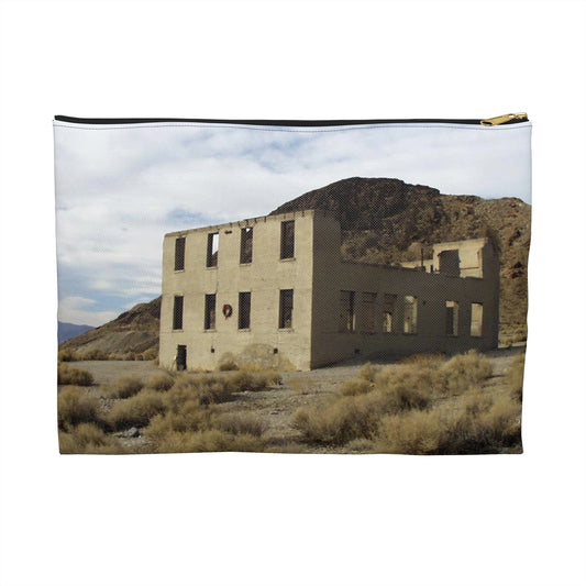 Death Valley Scenic Byway - An Abandoned Structure in Rhyolite Large Organizer Pouch with Black Zipper