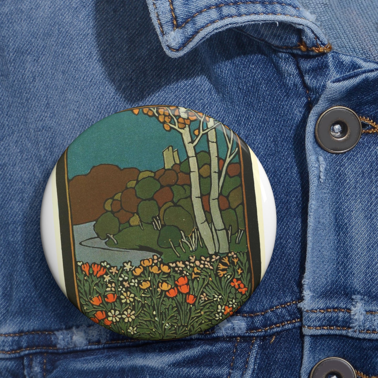 Bürck Herbst im Isarthal - Art nouveau public domain image Pin Buttons with Crisp Design