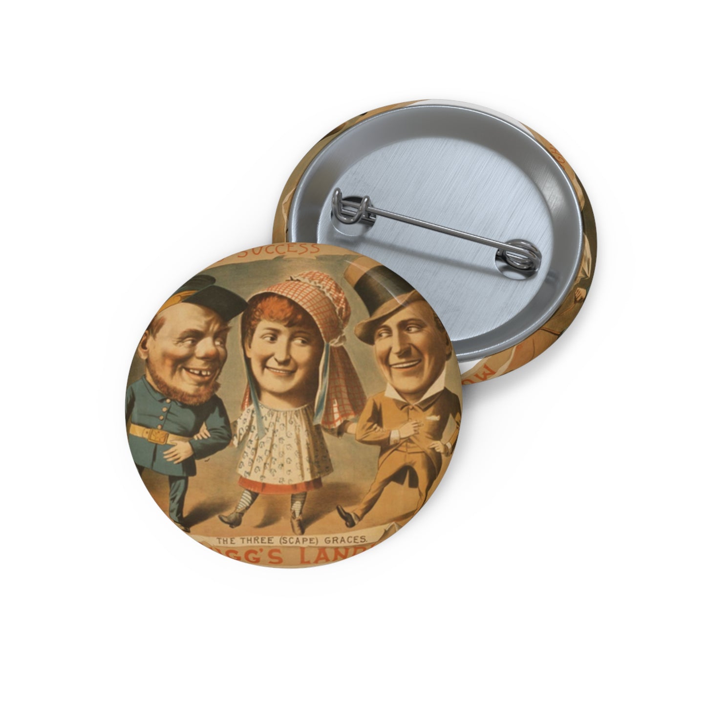 The laughing success, Mugg's Landing Pin Buttons with Crisp Design