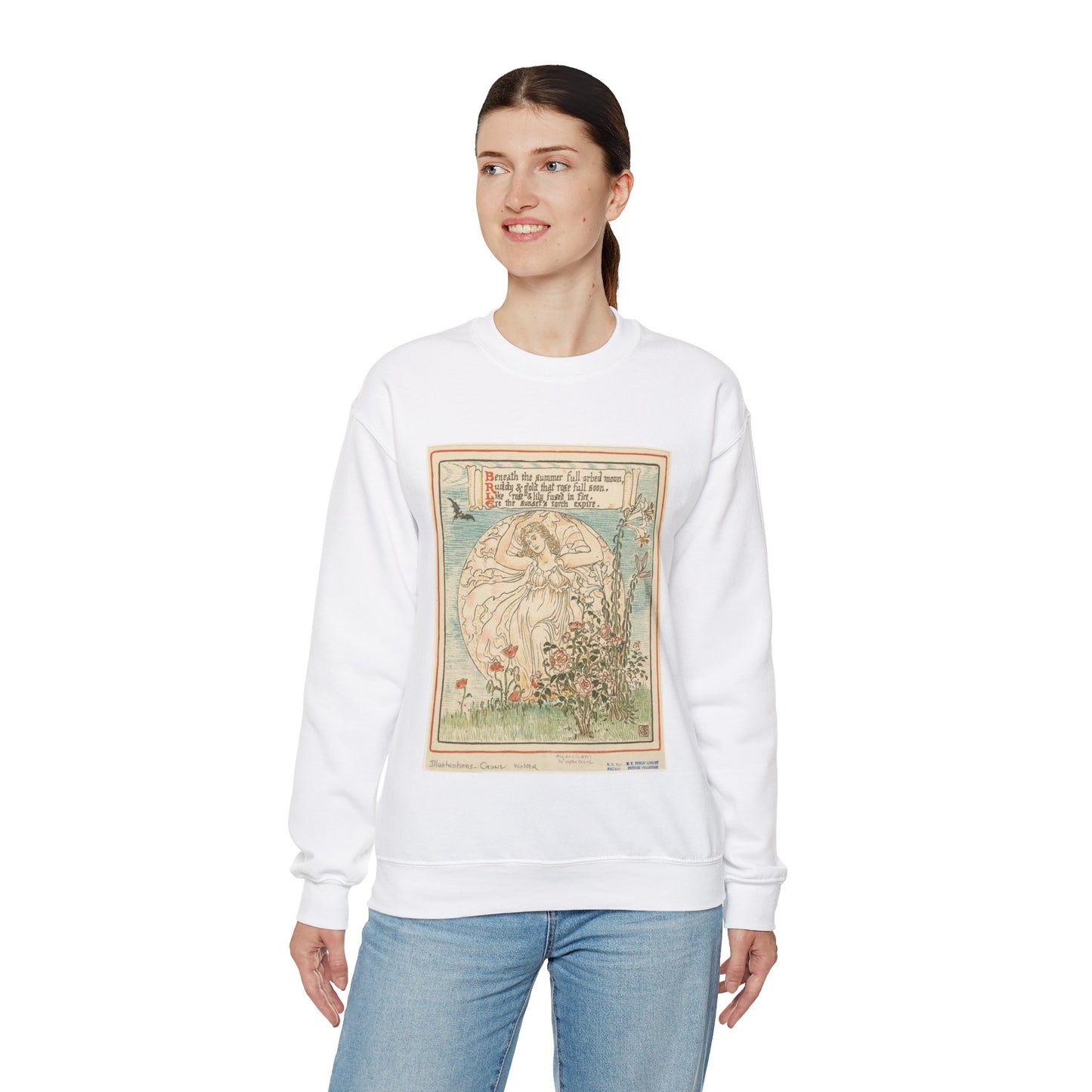 Beneath the summer full-orbed moon, ruddy & gold that rose full soon." White Heavy Blend Adult Crew Neck SweatShirt