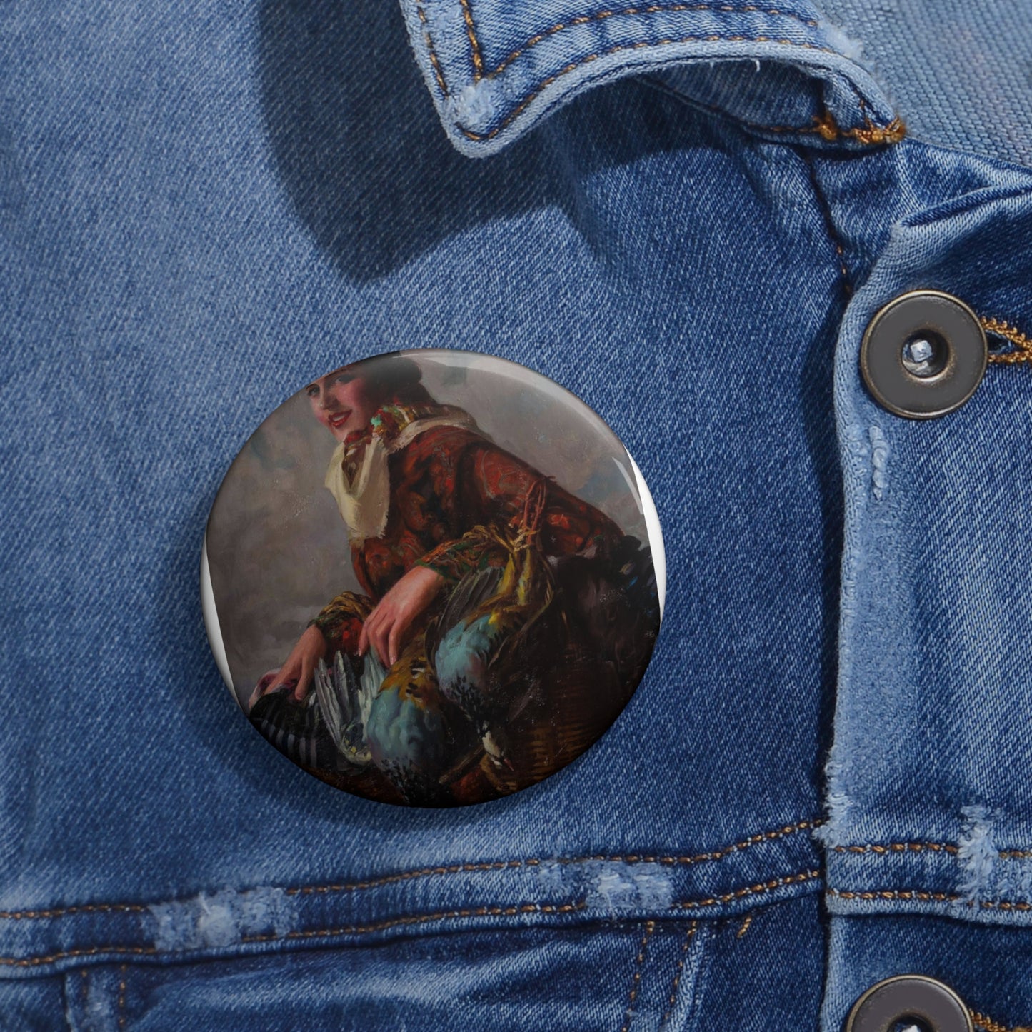 Gaspar Camps i Junyent - Mujer con cesto Pin Buttons with Crisp Design