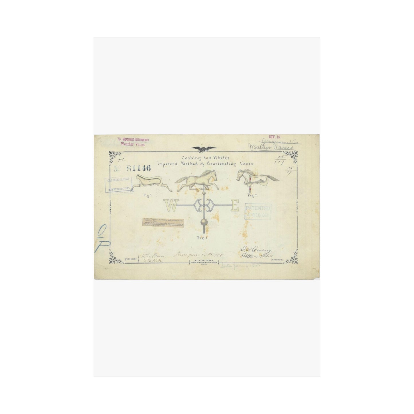 Patent drawing - Drawing of an Improved Method of Constructing Vanes Public domain  image High Quality Matte Wall Art Poster for Home, Office, Classroom