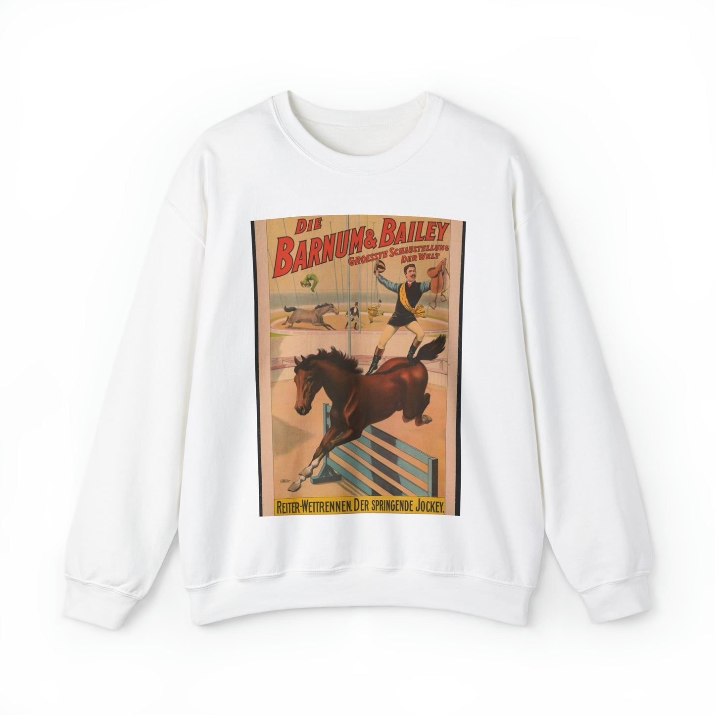 Die Barnum & Bailey groesste schaustellung der welt Reiter-wettrennen. Der Springende jockey.. White Heavy Blend Adult Crew Neck SweatShirt