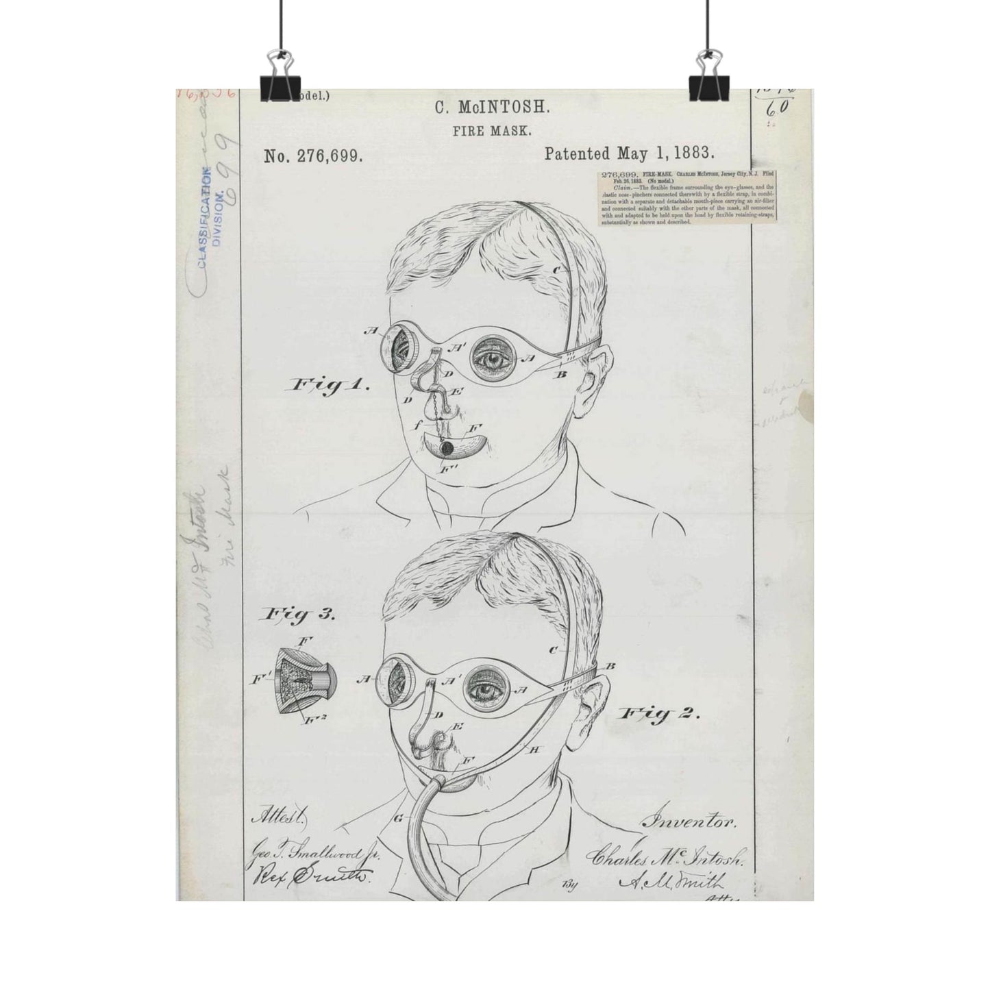 Patent drawing - for C. McIntosh's Fire Mask Public domain  image High Quality Matte Wall Art Poster for Home, Office, Classroom