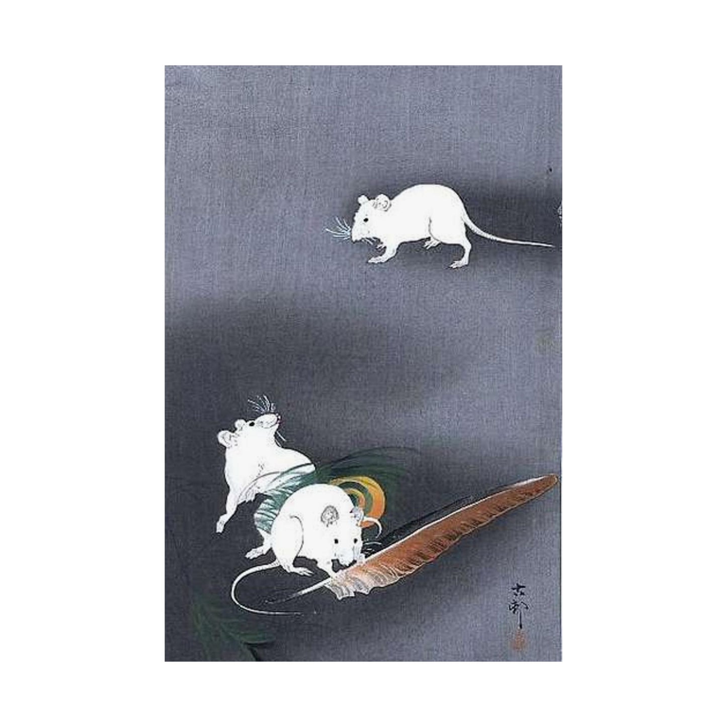 A drawing of 3 mice, Ohara Koson High Quality Matte Wall Art Poster for Home, Office, Classroom