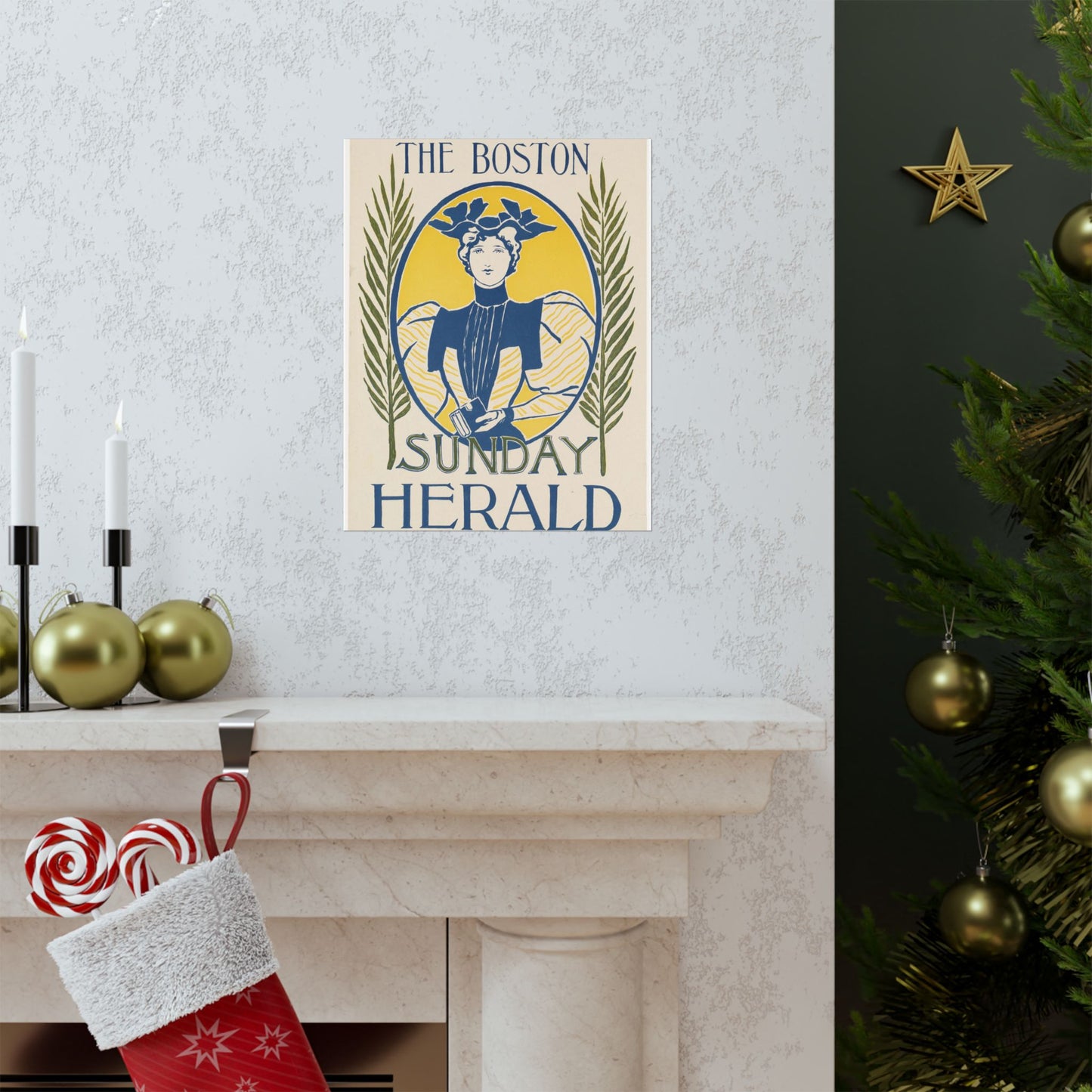 The Boston Sunday herald, Art Nouveau Poster High Quality Matte Wall Art Poster for Home, Office, Classroom