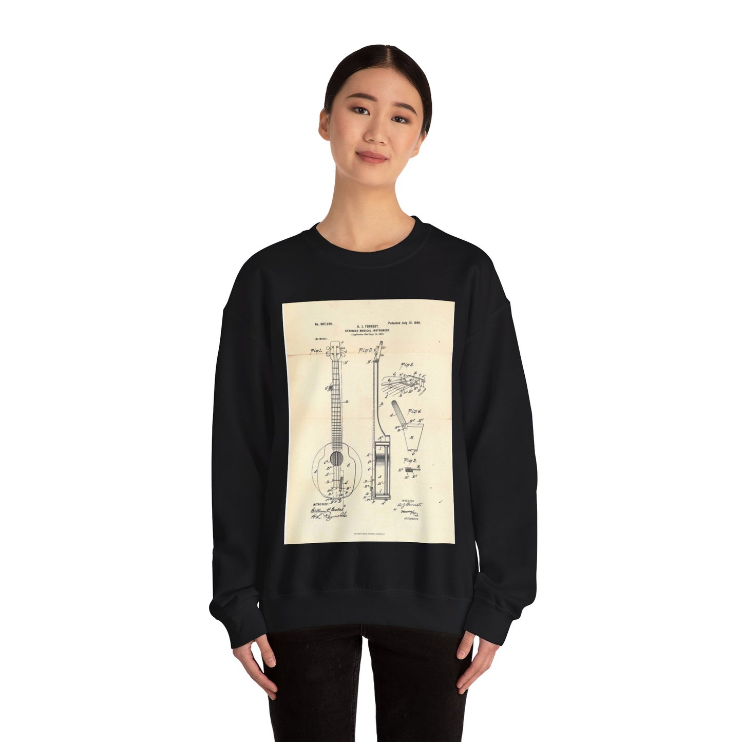 Patent Case File No. 607,359, Stringed Musical Instrument, Inventor- Albert J. Forrest - DPLA - 4131de1d6cfd166bec48feb68641443c (page 21) Black Heavy Blend Adult Crew Neck SweatShirt