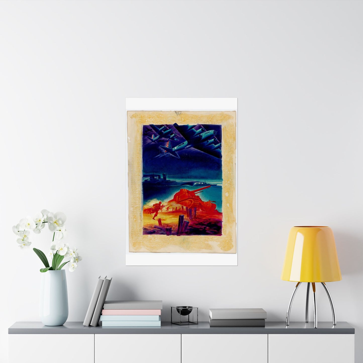 [Infantry, tanks, ships, airplanes attacking] [R.G.] High Quality Matte Wall Art Poster for Home, Office, Classroom