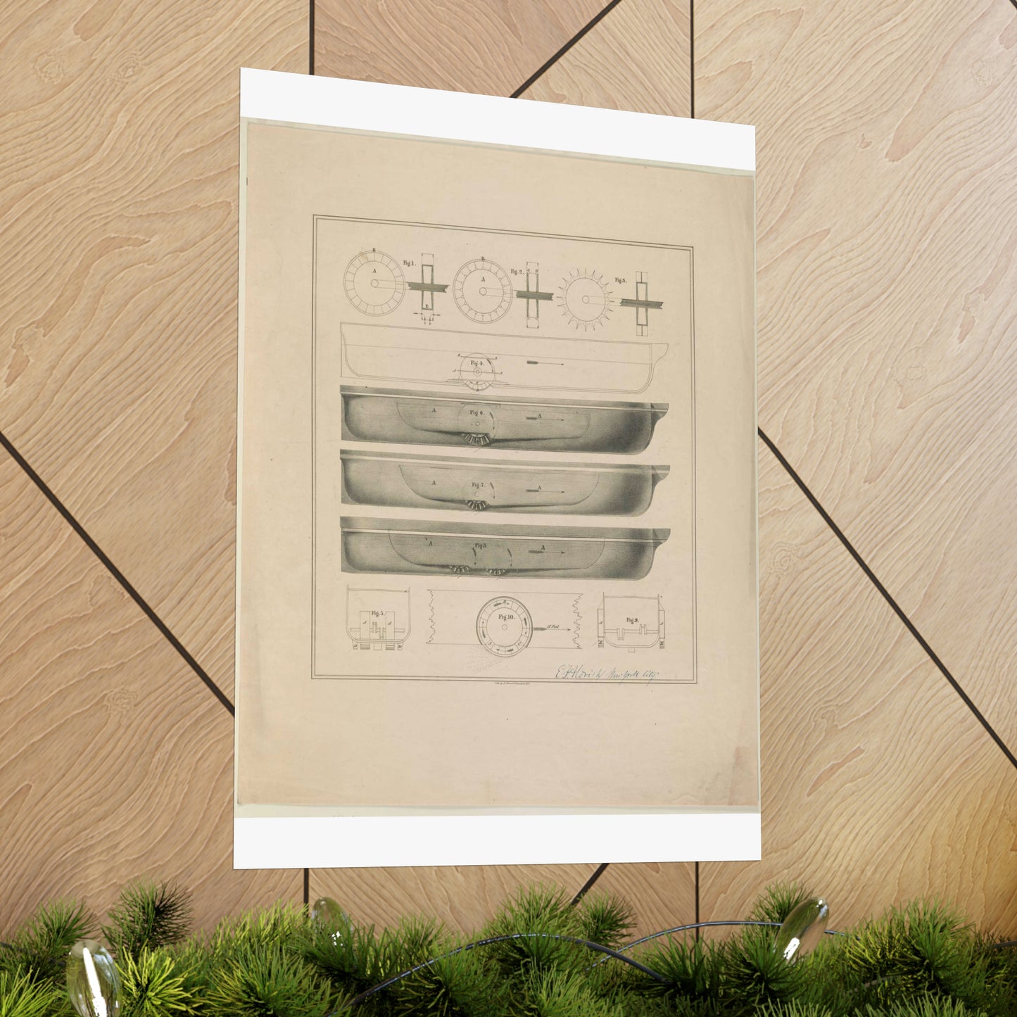 Patent Drawing of Engine - [Design drawings for paddle wheel steamer] / lith. by N. Currier, 2 Spruce St. N.Y. Public domain  image High Quality Matte Wall Art Poster for Home, Office, Classroom