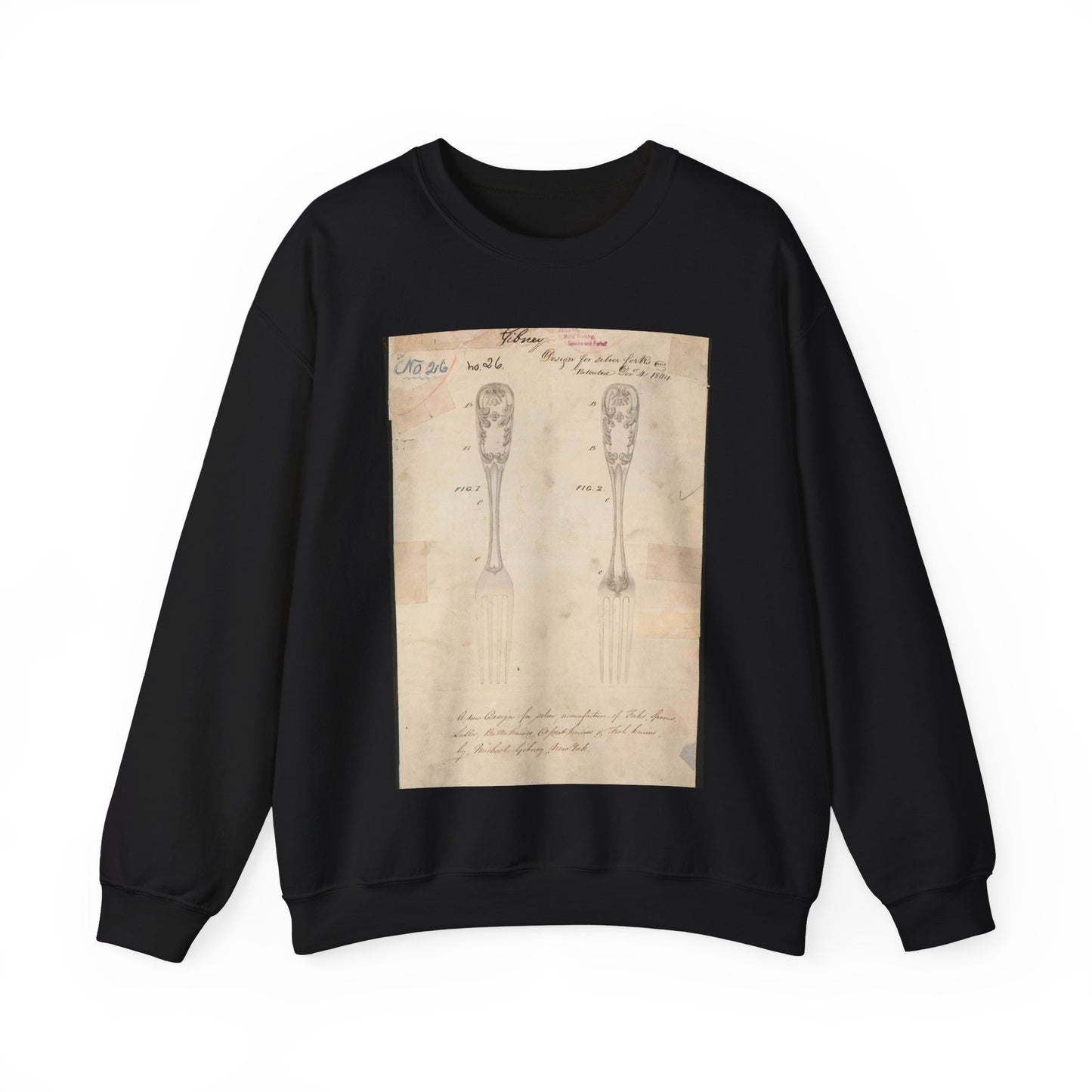 Patent drawing - Drawing of Design for Silver Forks Public domain  image Black Heavy Blend Adult Crew Neck SweatShirt