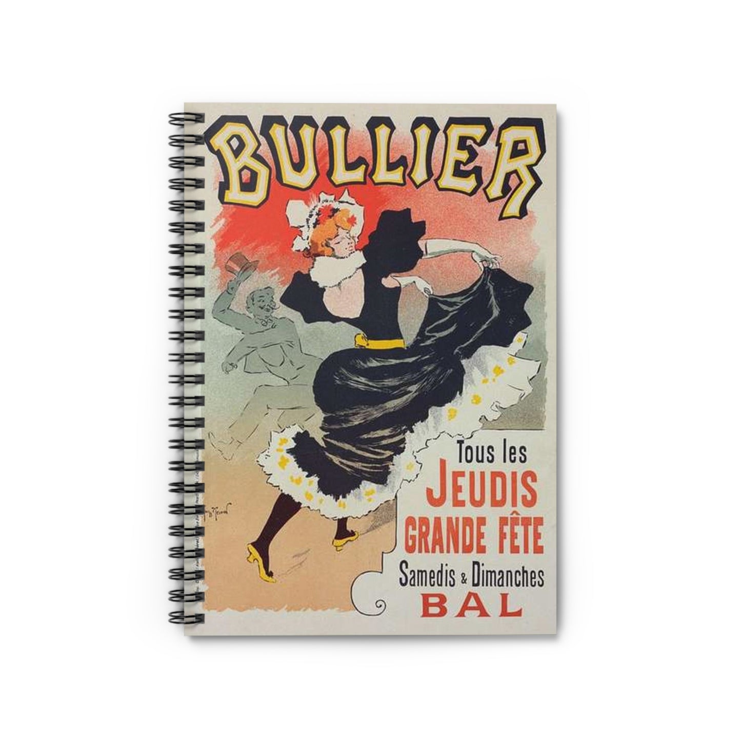 Affiche pour le "Bal Bullier".. Public domain reproduction. Spiral Bound Ruled Notebook with Printed Cover