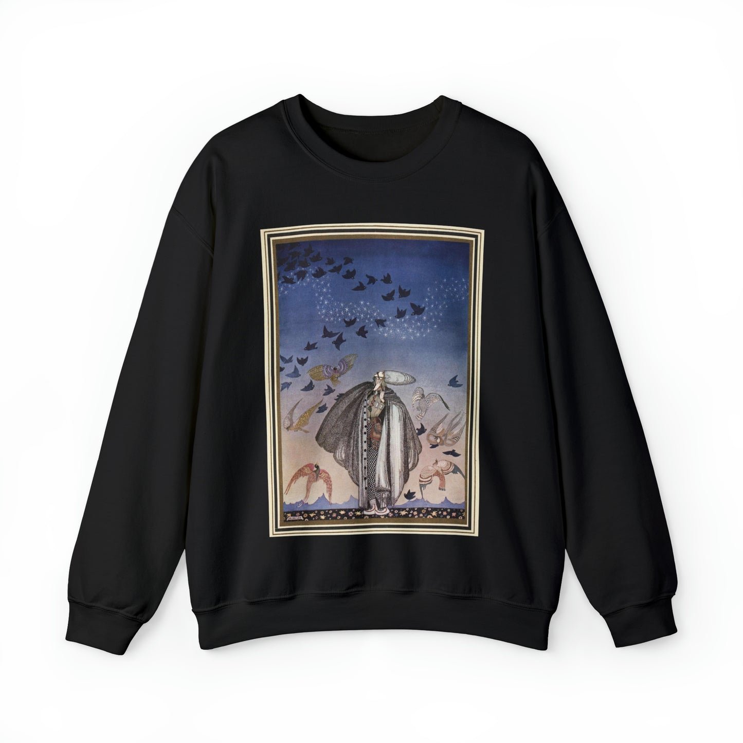 ‘No sooner had he whistled than he heard a whizzing and a whirring from all quarters, and such a large flock of birds swept down that they blackened all the field in which they settled’ (6278219321) Black Heavy Blend Adult Crew Neck SweatShirt