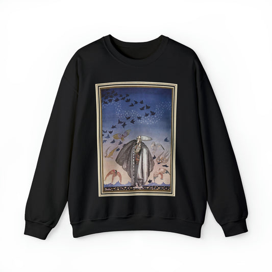 ‘No sooner had he whistled than he heard a whizzing and a whirring from all quarters, and such a large flock of birds swept down that they blackened all the field in which they settled’ (6278219321) Black Heavy Blend Adult Crew Neck SweatShirt