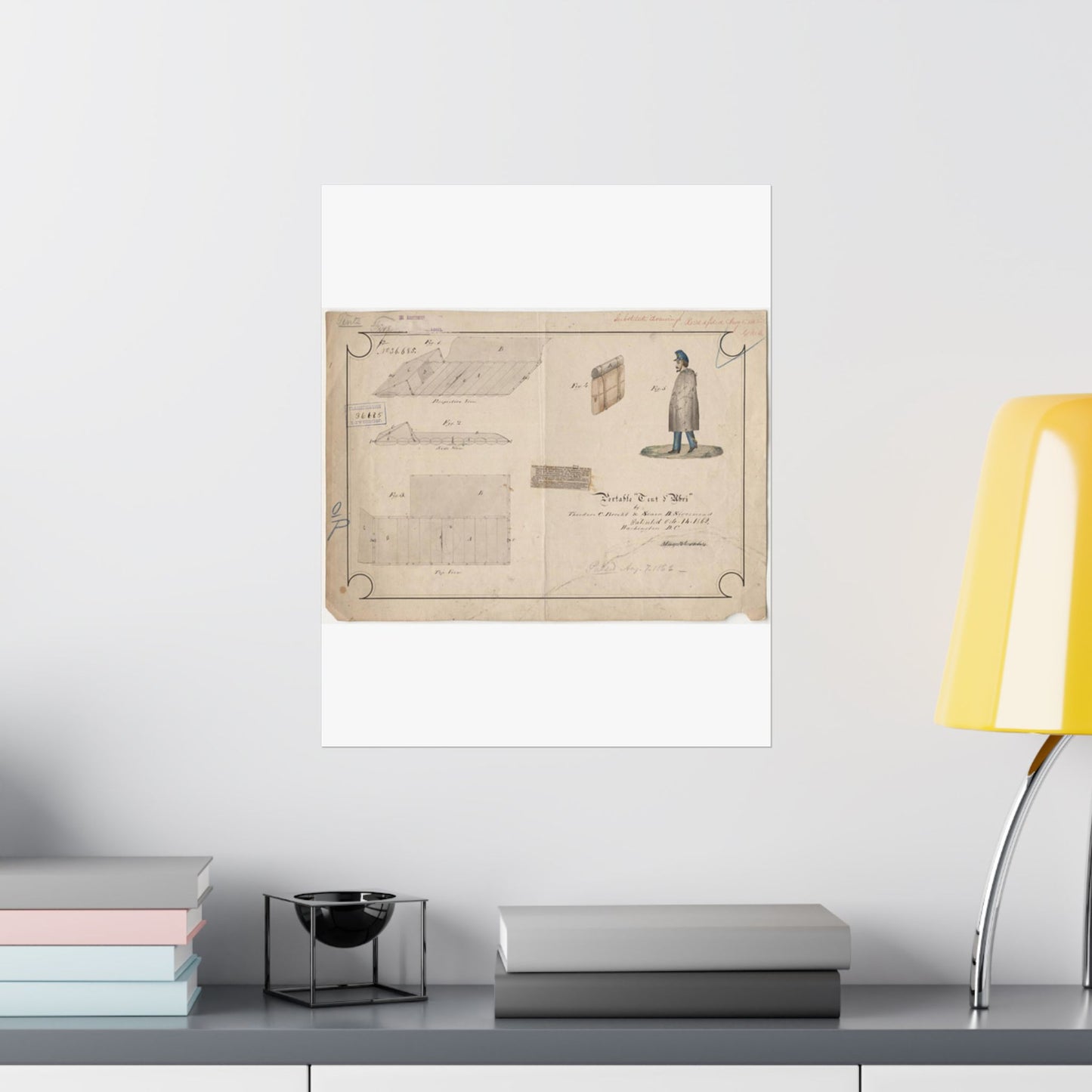 Patent drawing - Drawing of Portable Tent and Abri Public domain  image High Quality Matte Wall Art Poster for Home, Office, Classroom